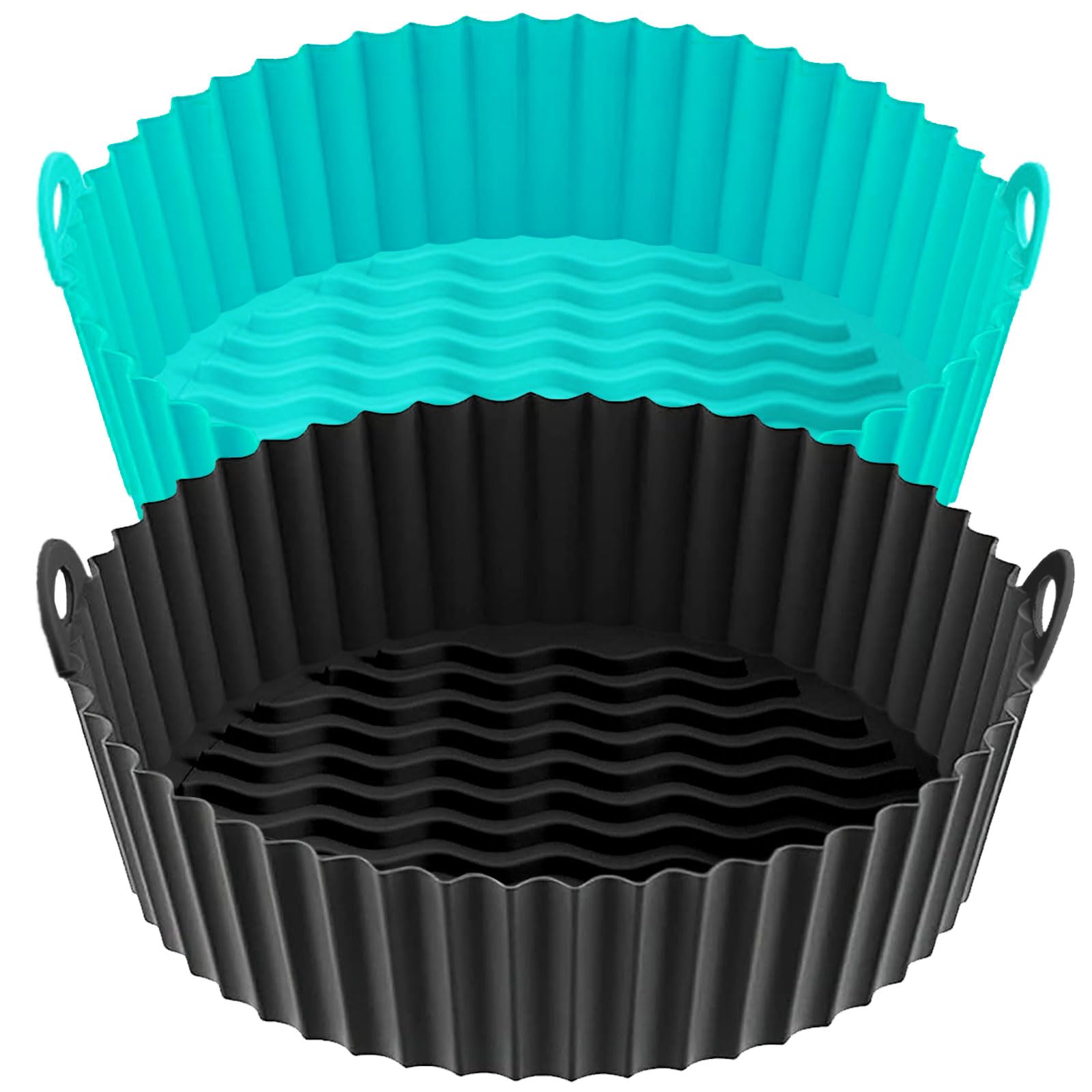 **Non-Stick Air Fryer Silicone Liners 7.8 Inch (2-Pack) – Fits 3-6QT Air Fryers, Compatible with Ninja AF101/AF161/AF150, Gourmia, COSORI & More – Thickened, Weighted & Sturdy – 100% Food Safe – Black & Cyan – Perfect for Healthy Cooking, Baking & Frying**