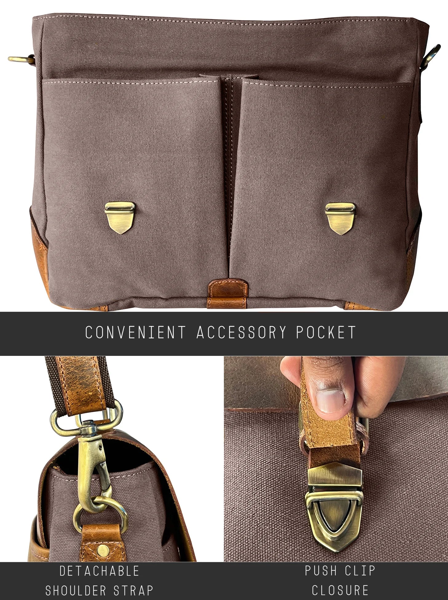 Premium Rover Leather & Canvas Messenger Bag for Men & Women - Stylish Laptop Briefcase with Multiple Pockets (Dark Grey) - Perfect for Work, Travel & Daily Commute