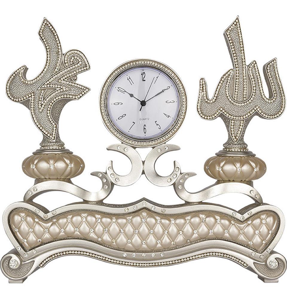 Elegant Islamic Table Decor Clock with Allah & Muhammad Calligraphy - Perfect for Home, Mosque, and Gift Giving