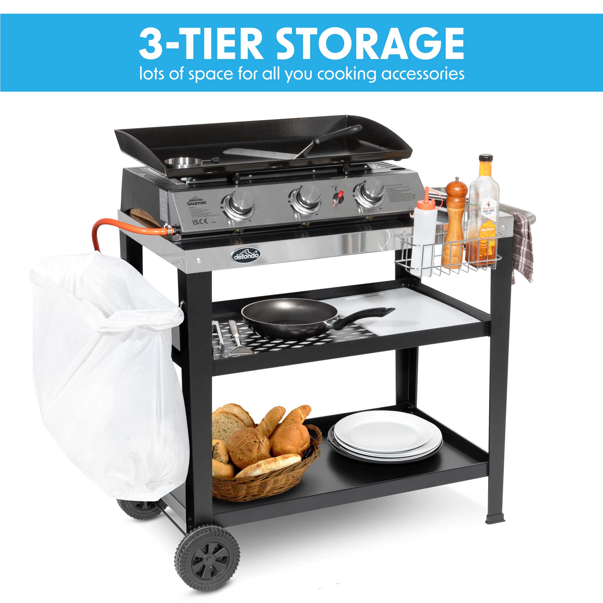 Stainless Steel BBQ Grill Cart with Utensil Holder - Portable Outdoor Cooking Trolley for Backyard, Camping & Picnic Barbecues