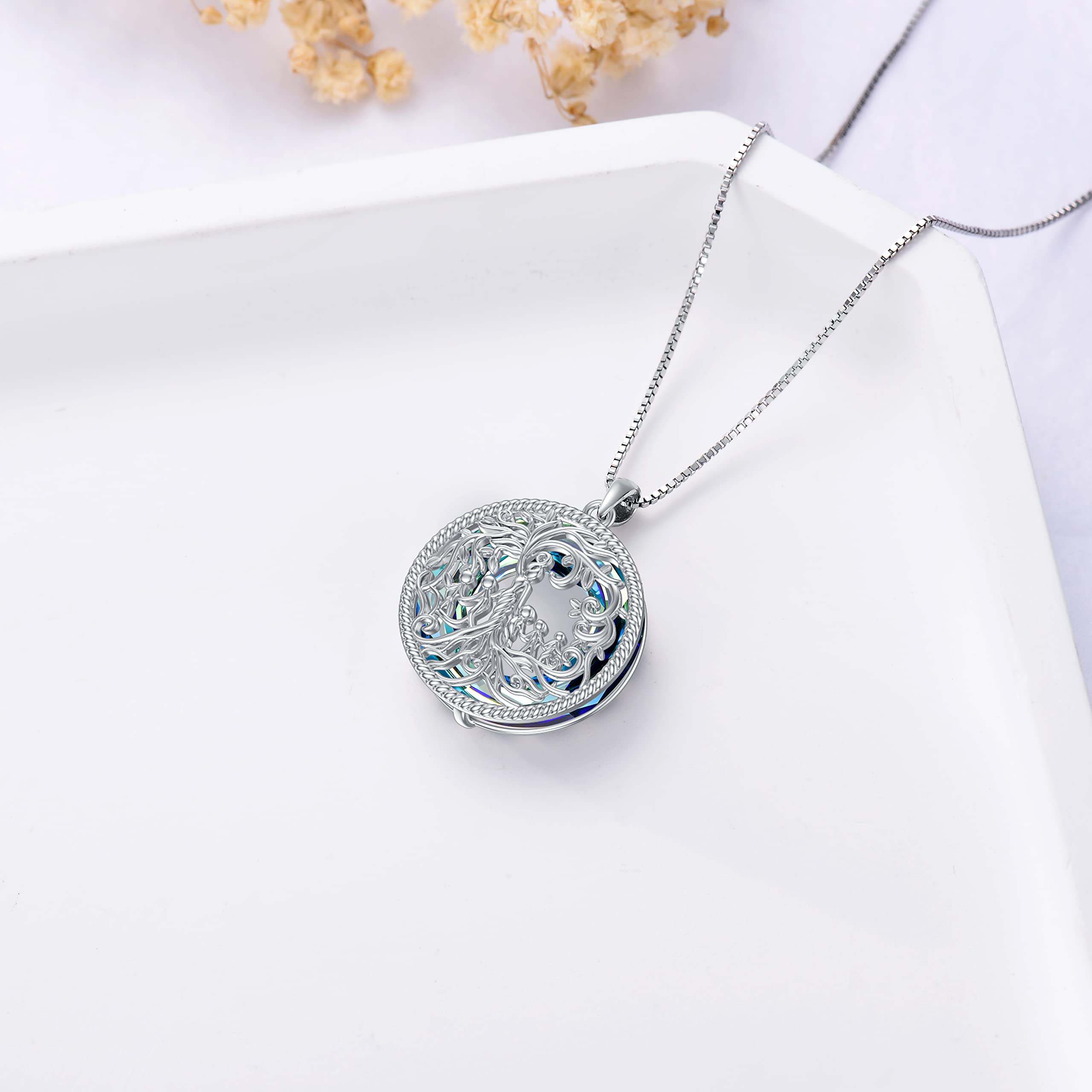 TOUPOP 925 Sterling Silver Family Tree of Life Necklace - Mother & 1-5 Children Crystal Pendant Jewelry | Thoughtful Birthday, Mother's Day Gift for Women, Mom, Grandma | Perfect for Family Reunions, Anniversary Celebrations & Special Occasions