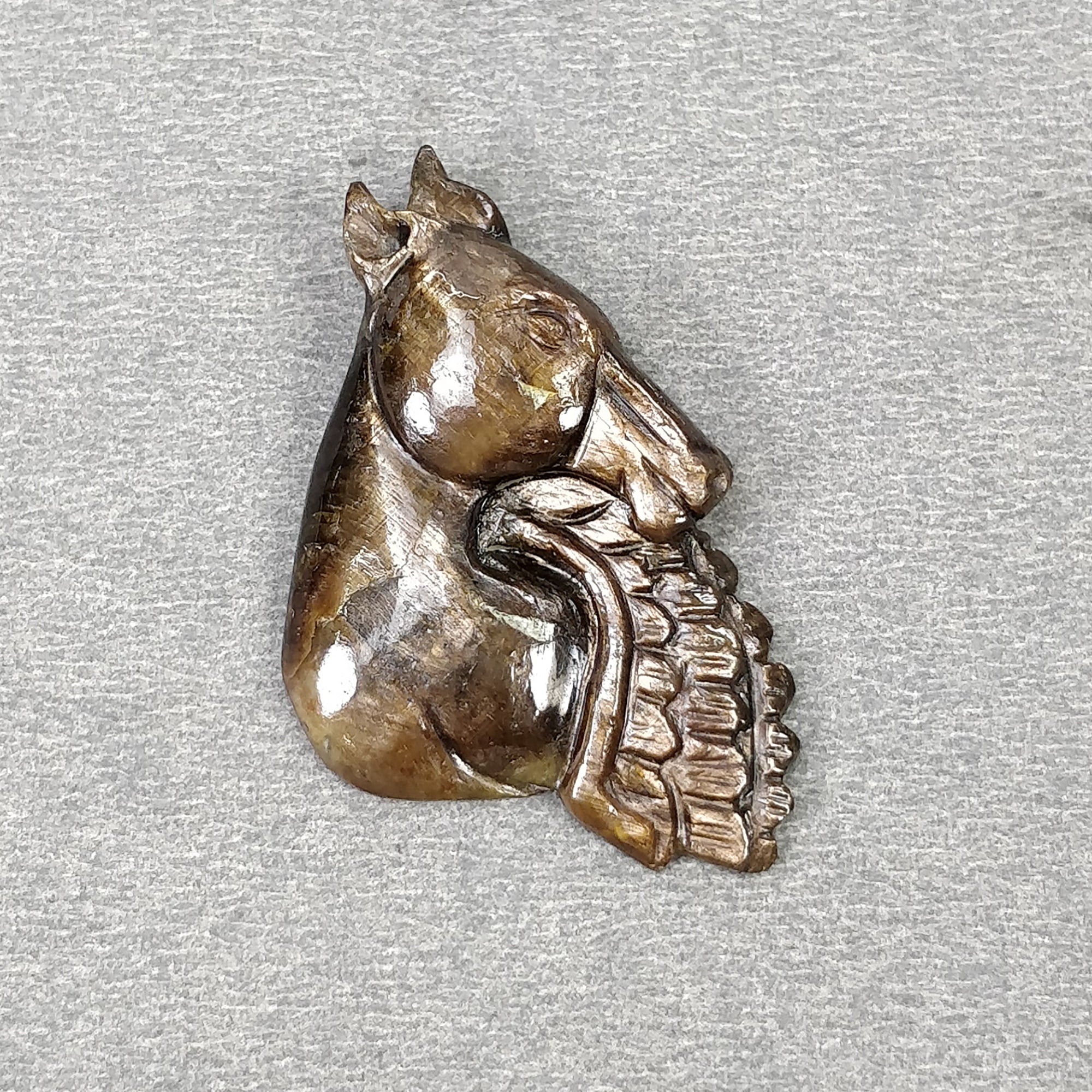 Natural Untreated Golden Brown Chocolate Sapphire Gemstone Carving - 36.50cts Hand Carved Horse 37x23mm | Unique Jewelry Making, Collectible Gemstone, Spiritual Healing Crystal for Meditation & Home Decor