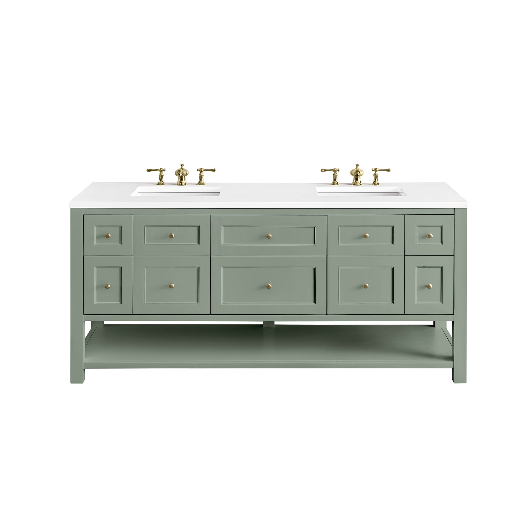 Breckenridge 72-Inch Double Vanity in Smokey Celadon - Modern Bathroom Sink Cabinet with Storage for Master Bath or Guest Bathroom