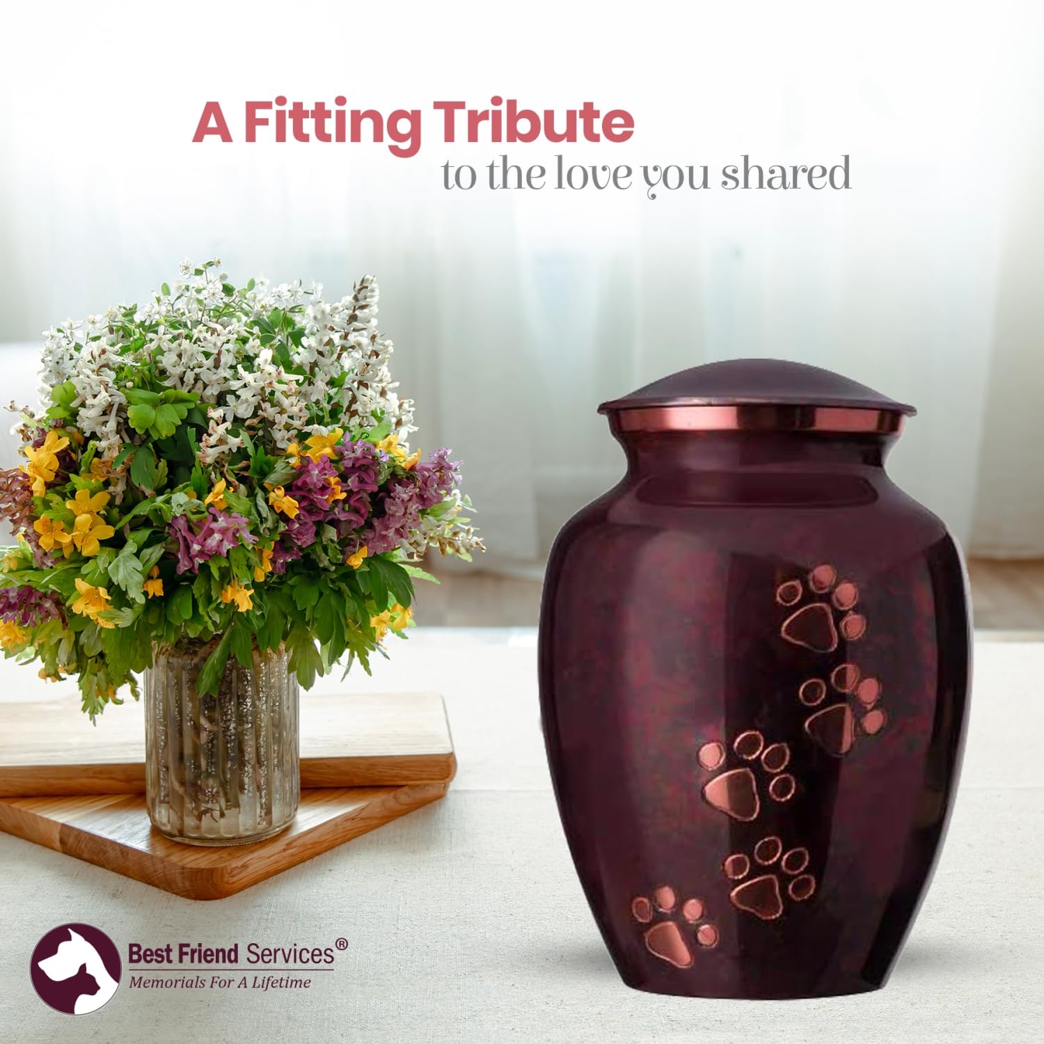 Hand Carved Brass Pet Cremation Urn for Dogs and Cats - Ottillie Paws Legacy Memorial Keepsake Urn (Raku, Vertical) - Perfect for Home Display and Memorial Services