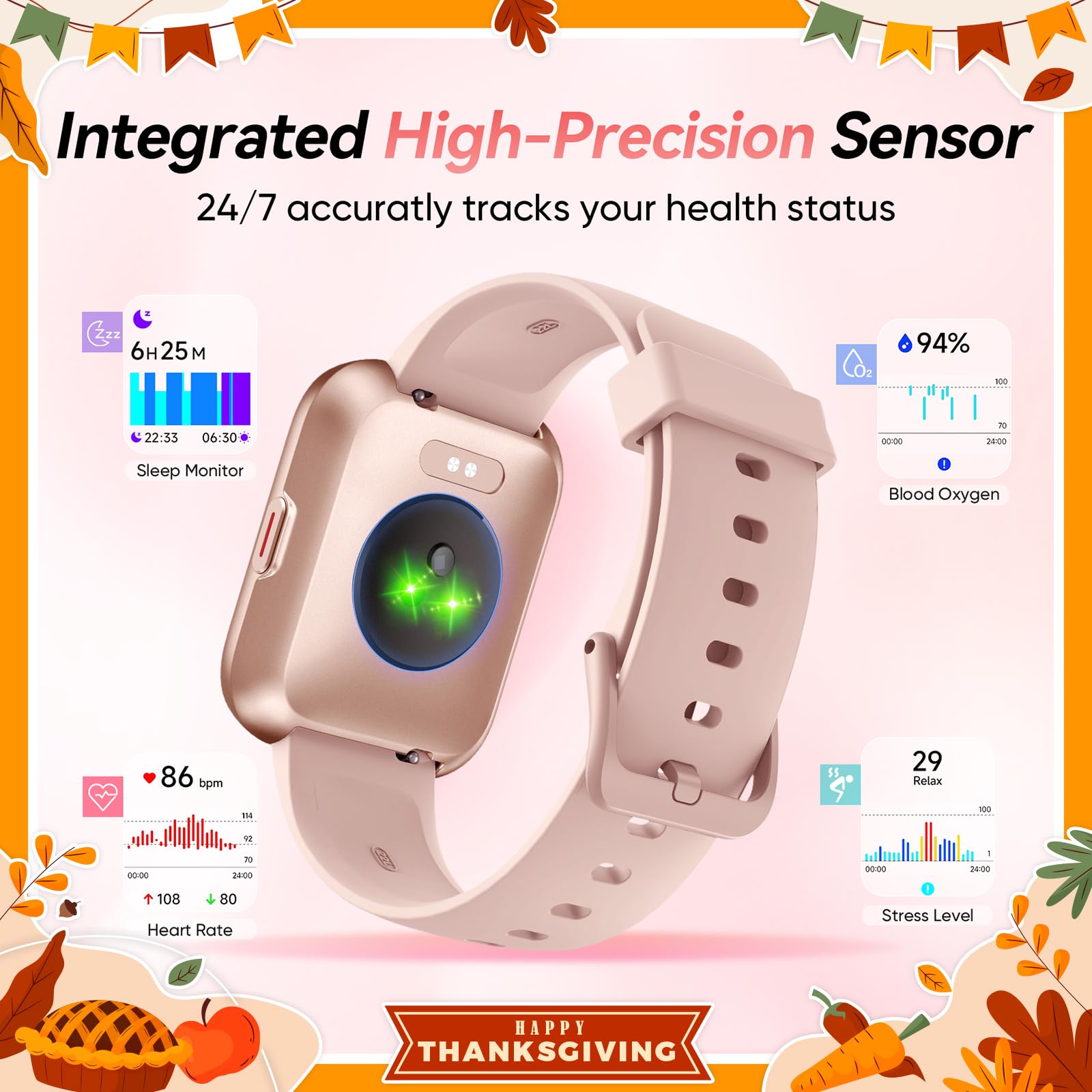 Fitpolo W208 Smart Watch for Women - Fitness Tracker with Heart Rate Monitor, Sleep Tracking, Compatible with Android & iPhone, Pink & Purple - Perfect for Workouts, Running & Daily Activity Tracking