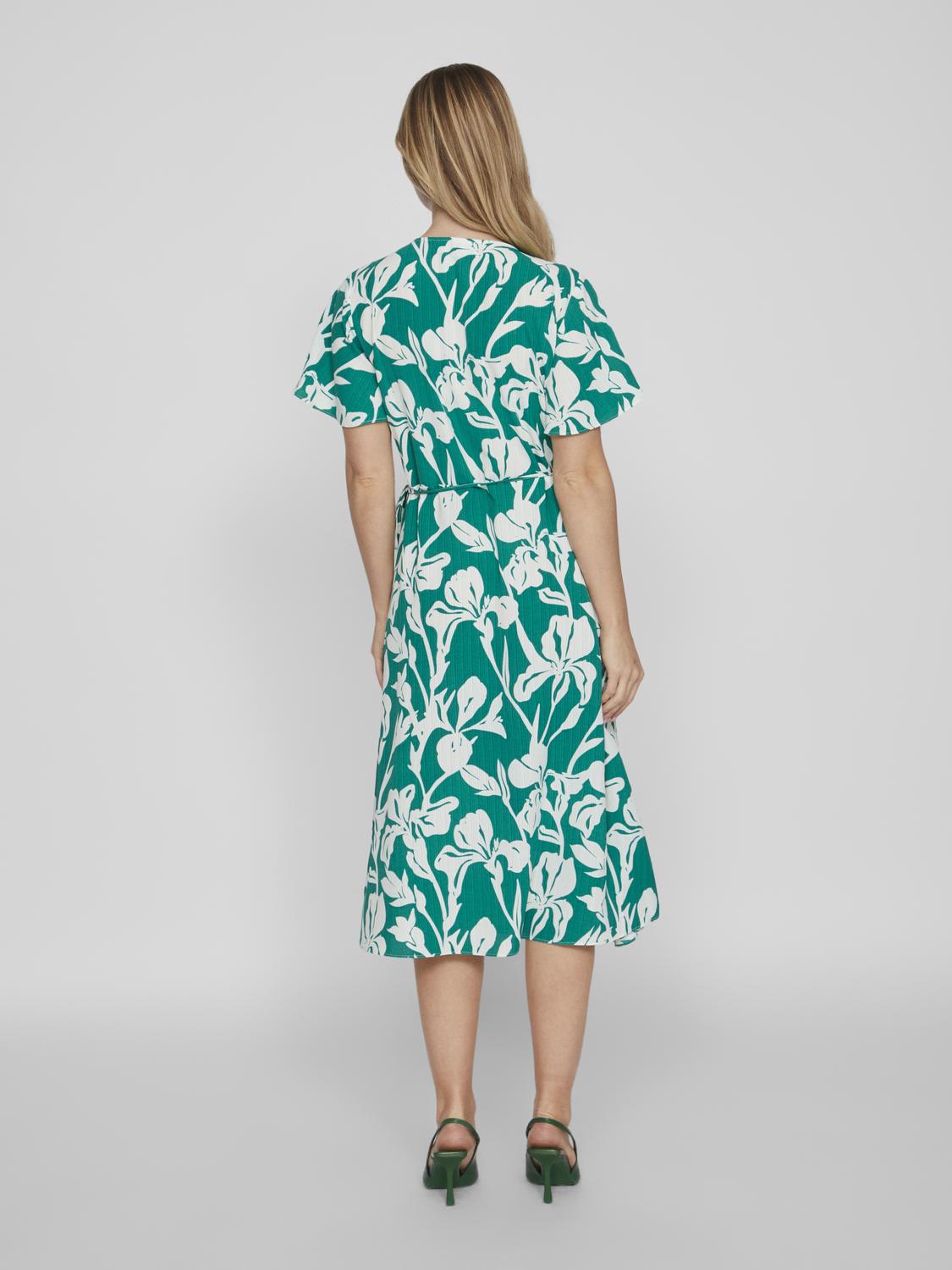 Lovie Wrap Midi Dress - Women's Flattering V-Neck A-Line Summer Dress in Ultramarine Green | Perfect for Beach Vacation, Date Night & Casual Outings