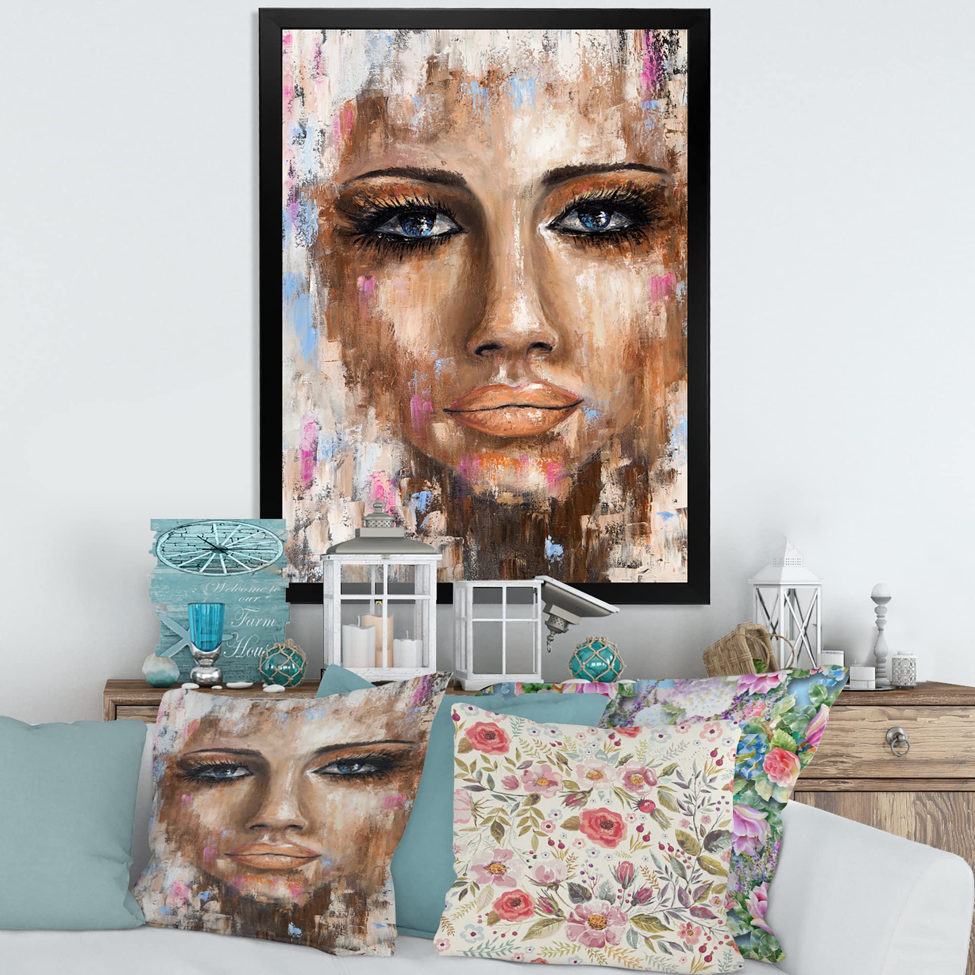 Abstract Portrait of a Young Woman - Modern Framed Wall Art Decor for Living Room, Bedroom & Office - Premium Canvas Painting Home Decor