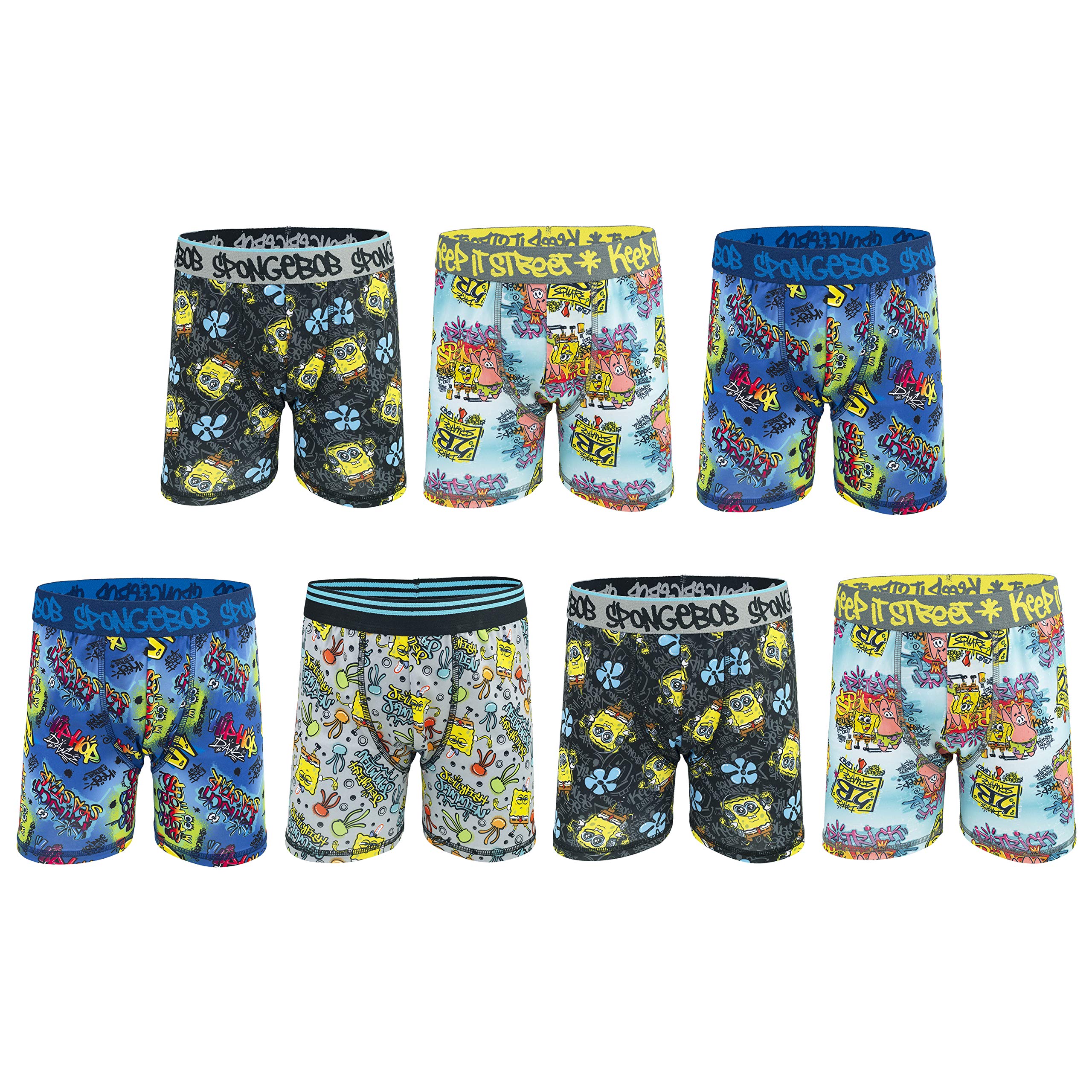 SpongeBob SquarePants Boys' Cotton Underwear Multipack - 5-Pack with Patrick & Squidward Designs - Sizes 4-12 (4,6,8,10,12) - Soft Breathable Kids Underwear for School, Playtime & Sleepwear