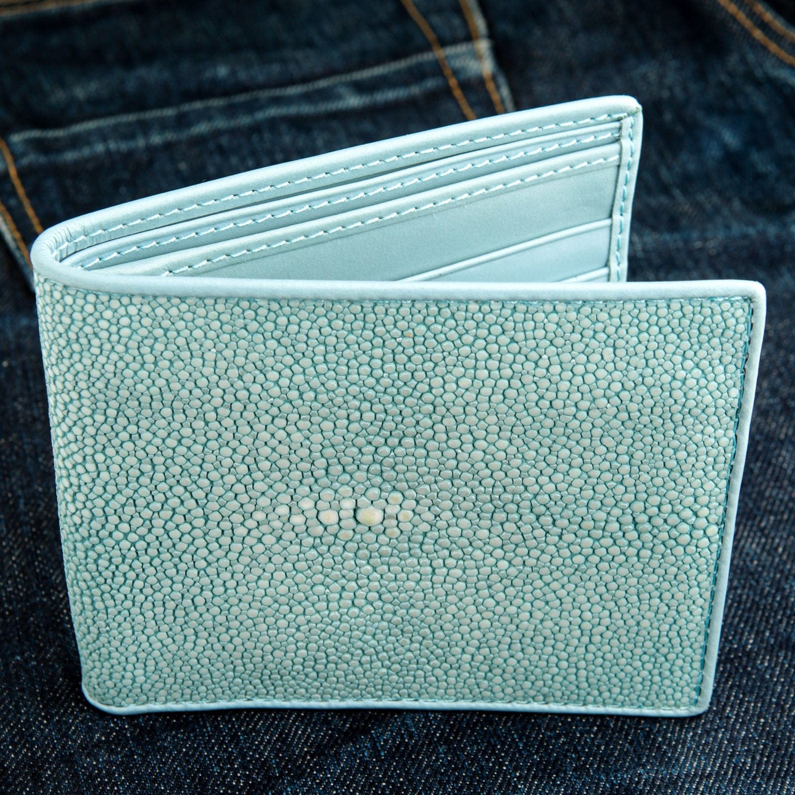 Authentic Blue Turquoise Stingray Leather Wallet for Men & Women | Handmade Exotic Skin Billfold | Perfect Gift for Travel & Everyday Use