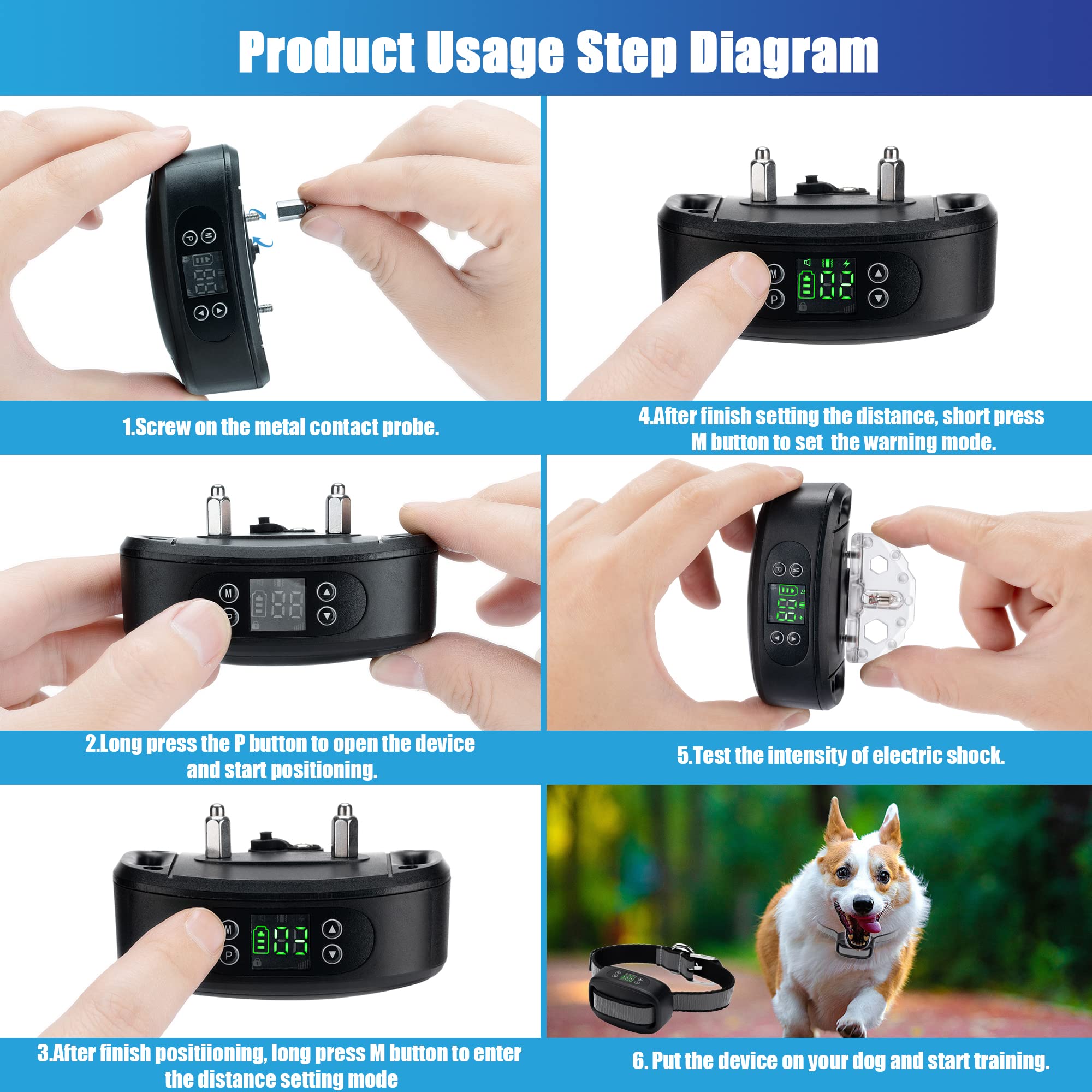WIEZ GPS Wireless Dog Fence System - 100-3300 ft Range Electric Pet Containment with Adjustable Warning & Rechargeable Collars (2 Pack) - Perfect for Backyard, Farm & Outdoor Dog Training