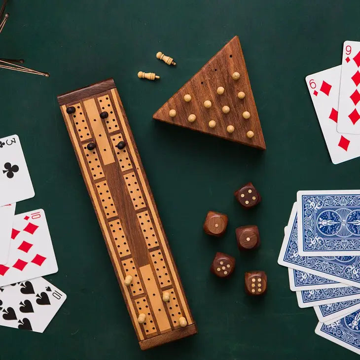 Handmade Wooden Cribbage Board Game Set - Classic 2-4 Player Strategy Game for Family Game Night & Travel Entertainment