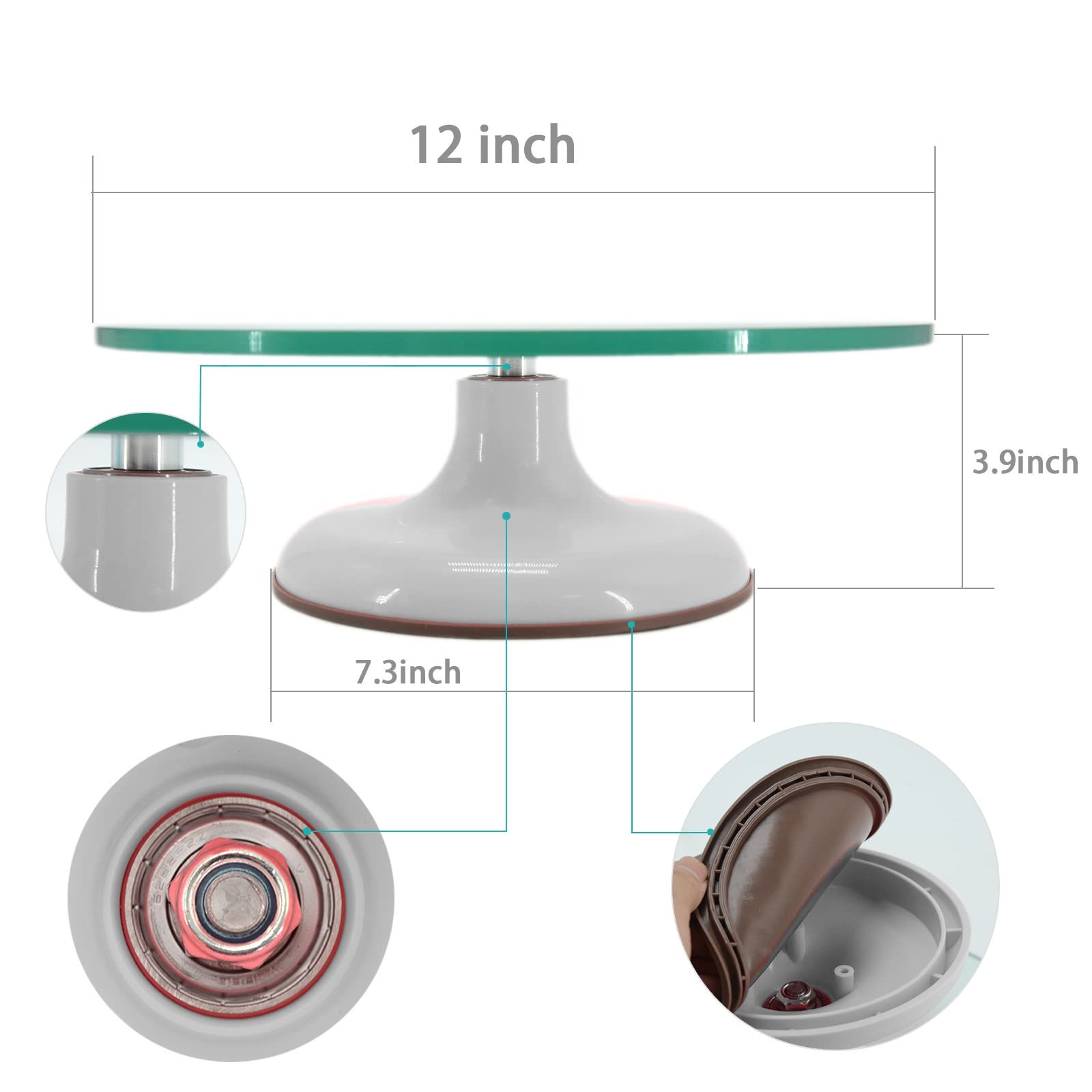 12 Inch White Glass Cake Turntable - Premium Cake Spinner Stand for Birthday, Wedding & Party Cake Decorating - Perfect for Bakers & DIY Dessert Lovers