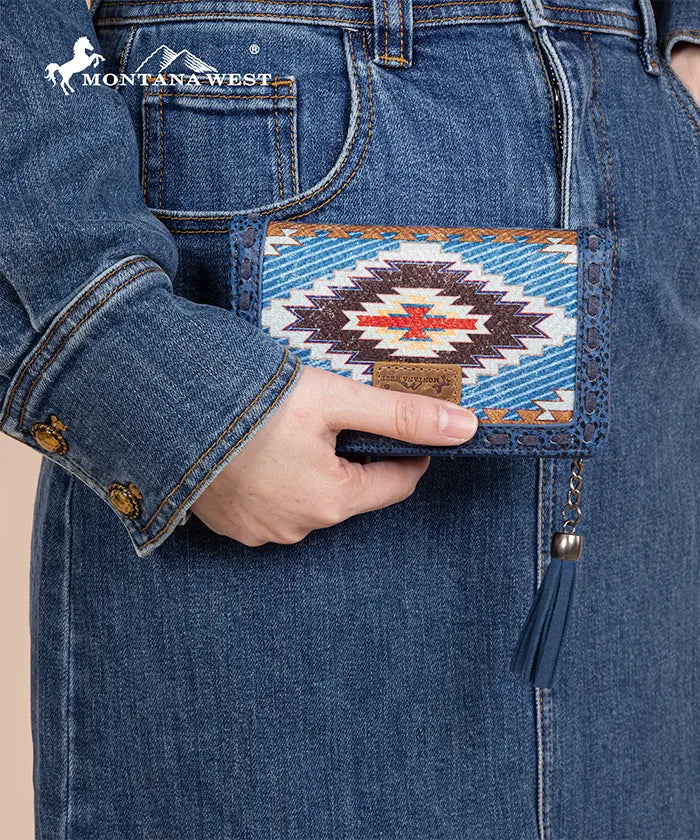 Montana West Aztec Printed Wallet for Women - Stylish Crossbody Phone Wallet with RFID Protection - Perfect for Travel, Shopping, and Everyday Use