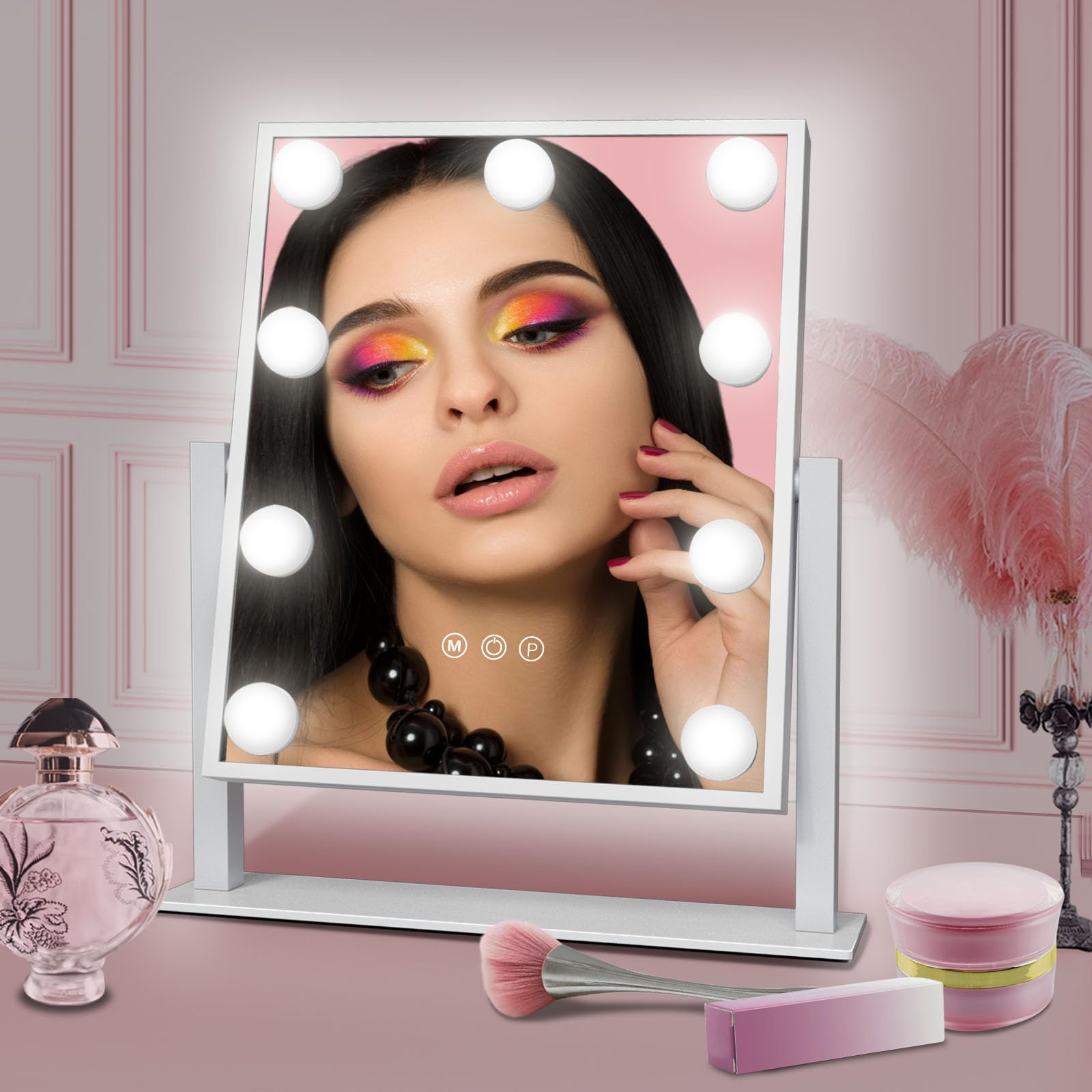 Hollywood LED Vanity Mirror with Touch Control - 9 Lights, 3 Colors for Makeup & Dressing Room