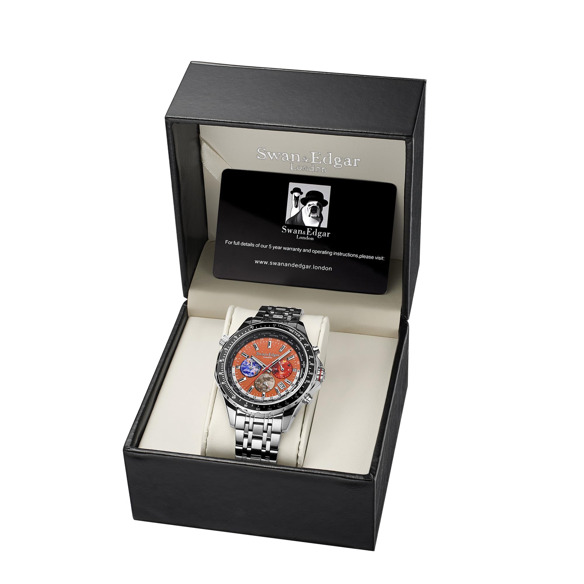 SWAN AND EDGAR World Timer Chronograph Watch for Men - Mechanical Quartz Movement, Scratch-Resistant Sapphire Crystal, 30m Water Resistant, Hand-Assembled with 5-Year Warranty | Perfect for Business, Travel & Formal Occasions