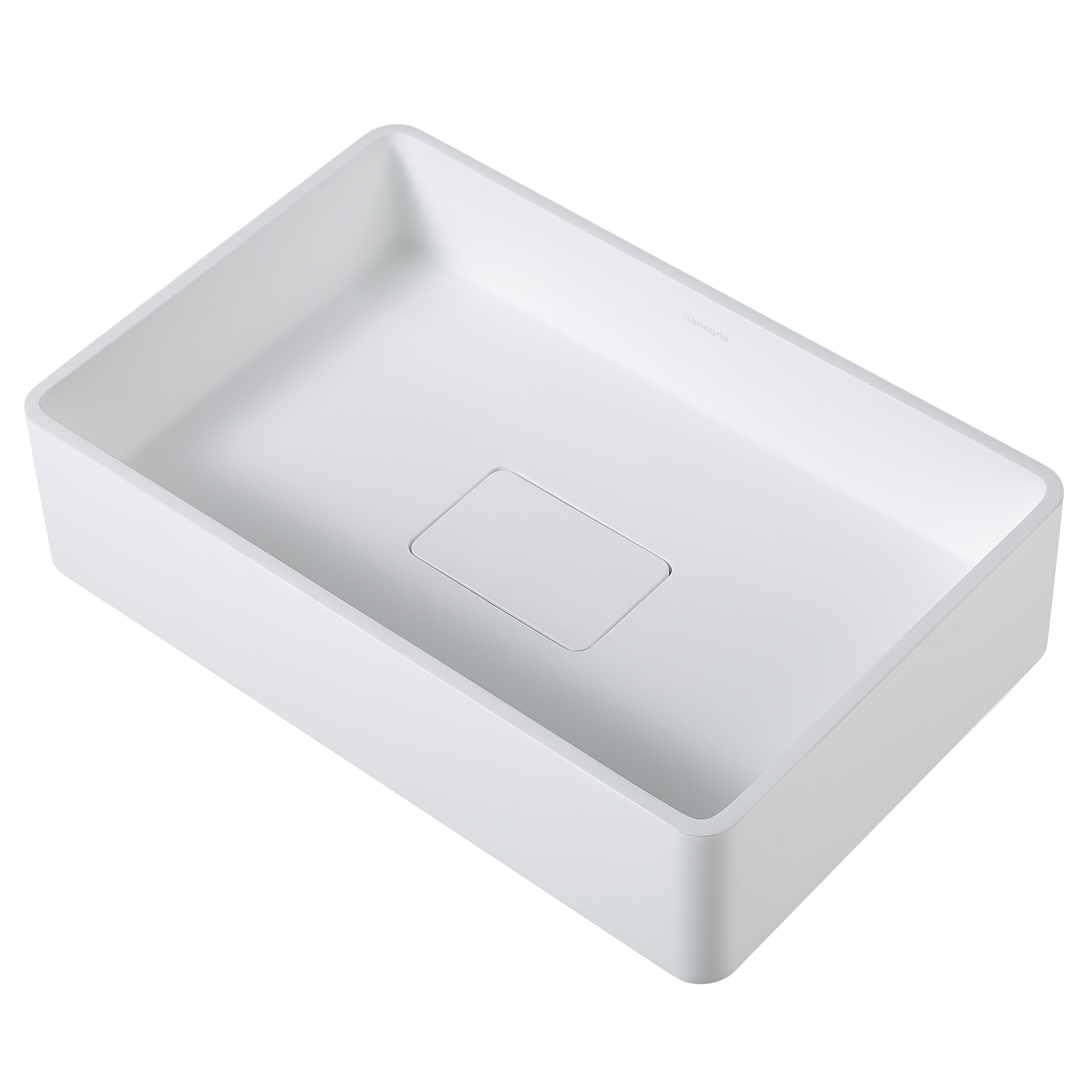 Ancona Holbrook White Pure Stone Rectangular Vessel Sink - Modern Bathroom Vanity Top for Powder Room, Master Bath & Spa Retreat