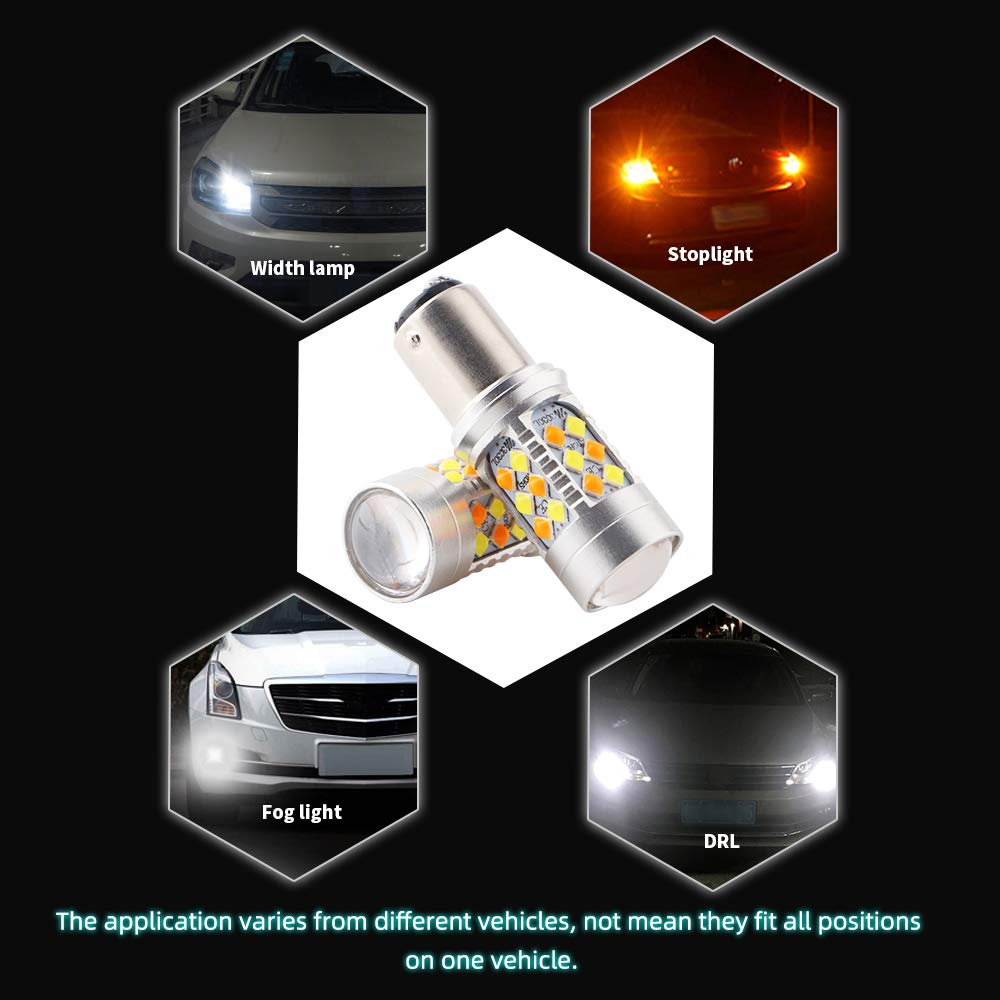 1157 BAY15D Amber/White Switchback LED Bulbs - Dual Color Turn Signal & Parking Lights - Super Bright Daytime Running Lights (2 Pack) - Perfect for Cars, Trucks, SUVs & Motorcycles