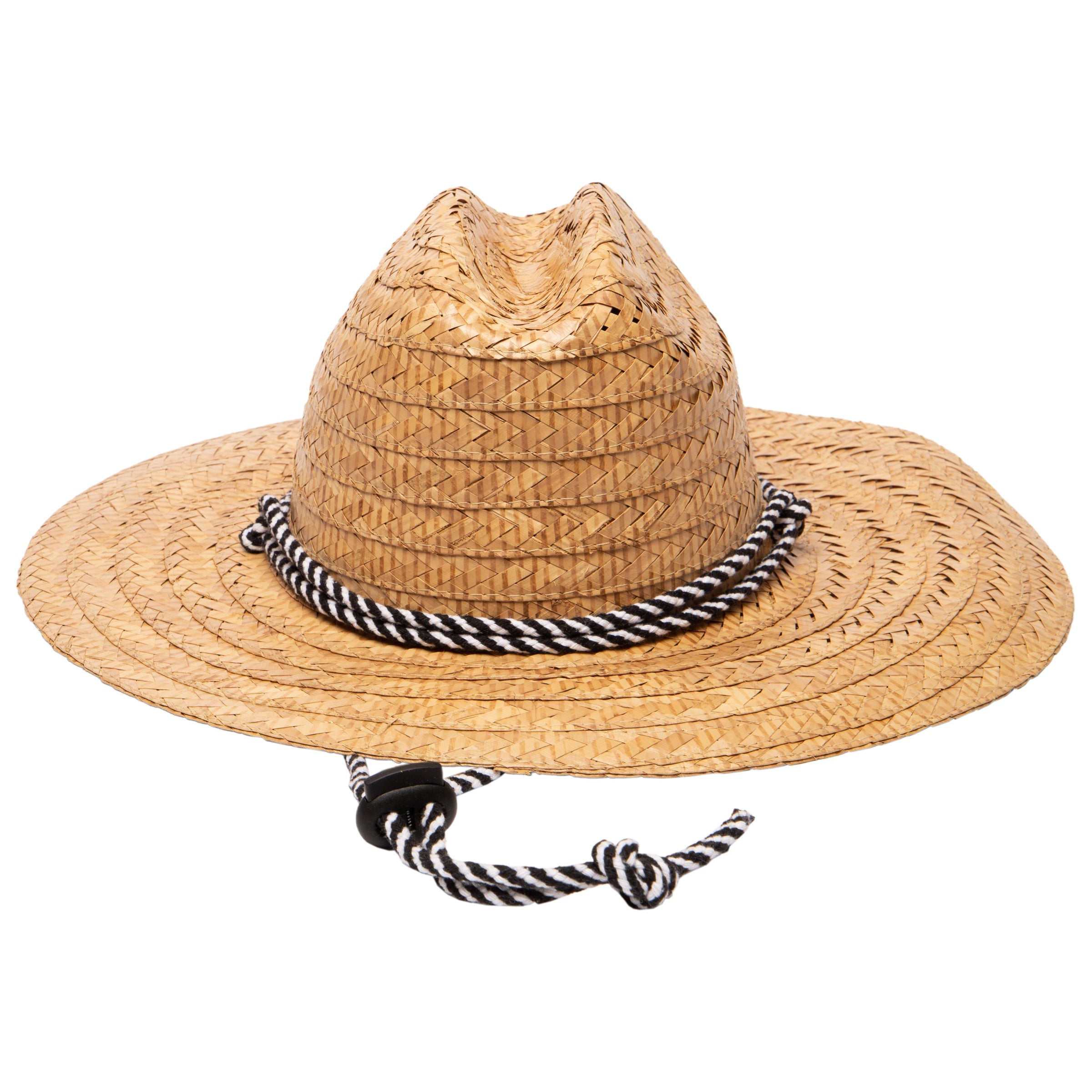 Men's Adjustable Black & White Chin Cord Kwai Braided Straw Lifeguard Hat (RSM586) - Perfect for Beach, Pool, and Outdoor Sun Protection