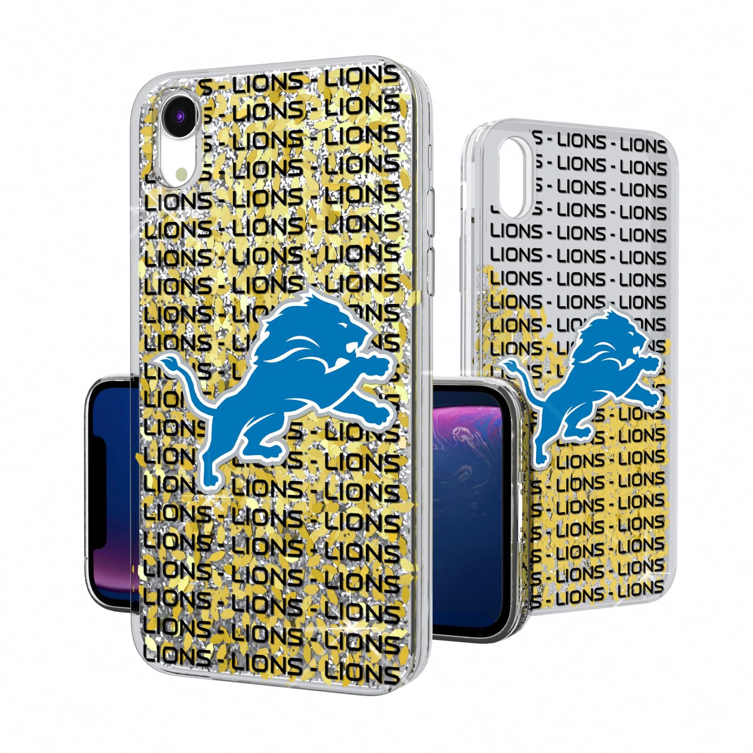Detroit Lions Glitter iPhone Case - Protective Phone Cover with Text Backdrop Design for iPhone 11/12/13/14/15 Pro Max - Perfect for Football Fans, Game Days & Showcasing Team Spirit