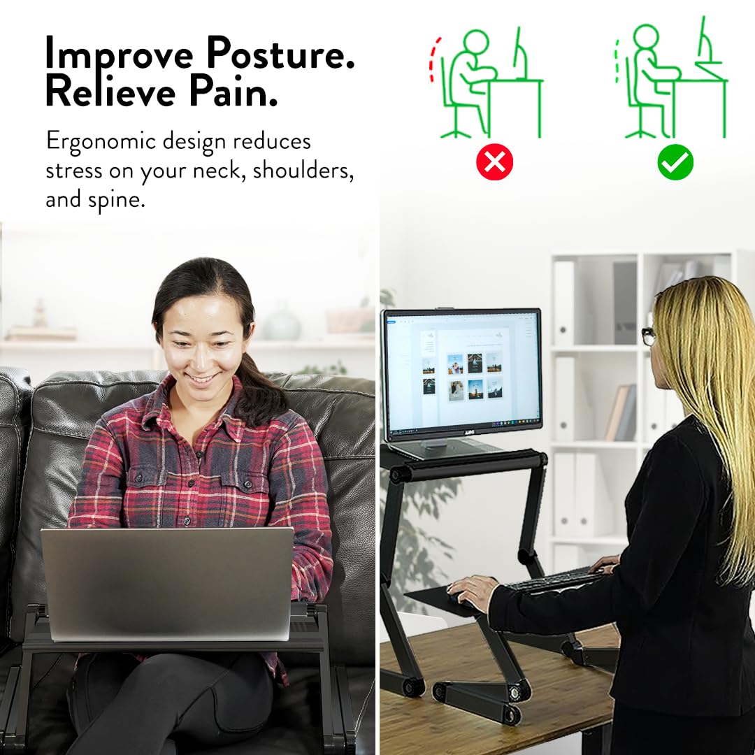 WorkEZ Adjustable Laptop Stand for Desk - Foldable, Portable Laptop Riser with Height Adjustment, Ergonomic Notebook Holder in Black, Perfect for Home Office, Gaming, and Study