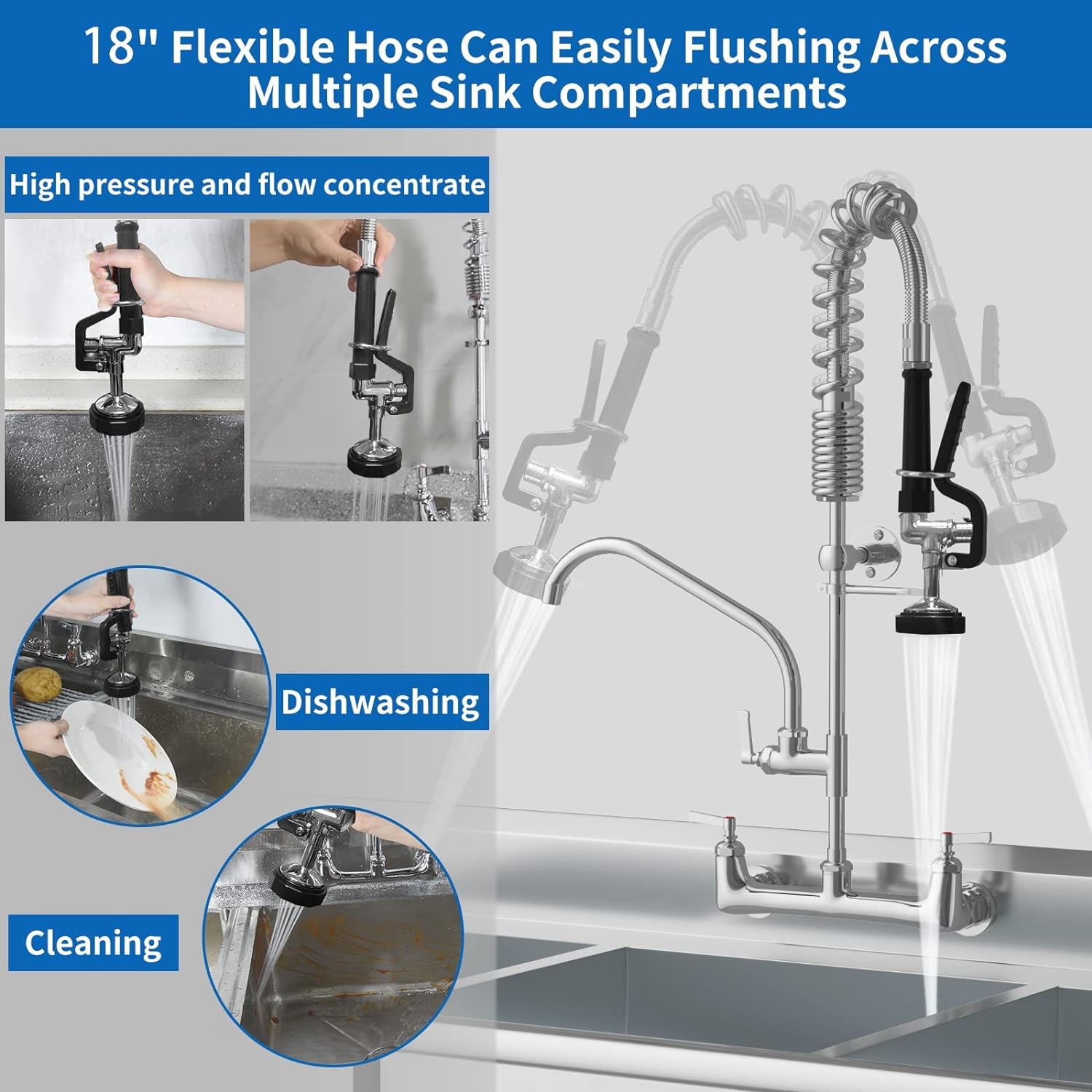 Commercial Wall Mount Kitchen Sink Faucet with Sprayer - 21