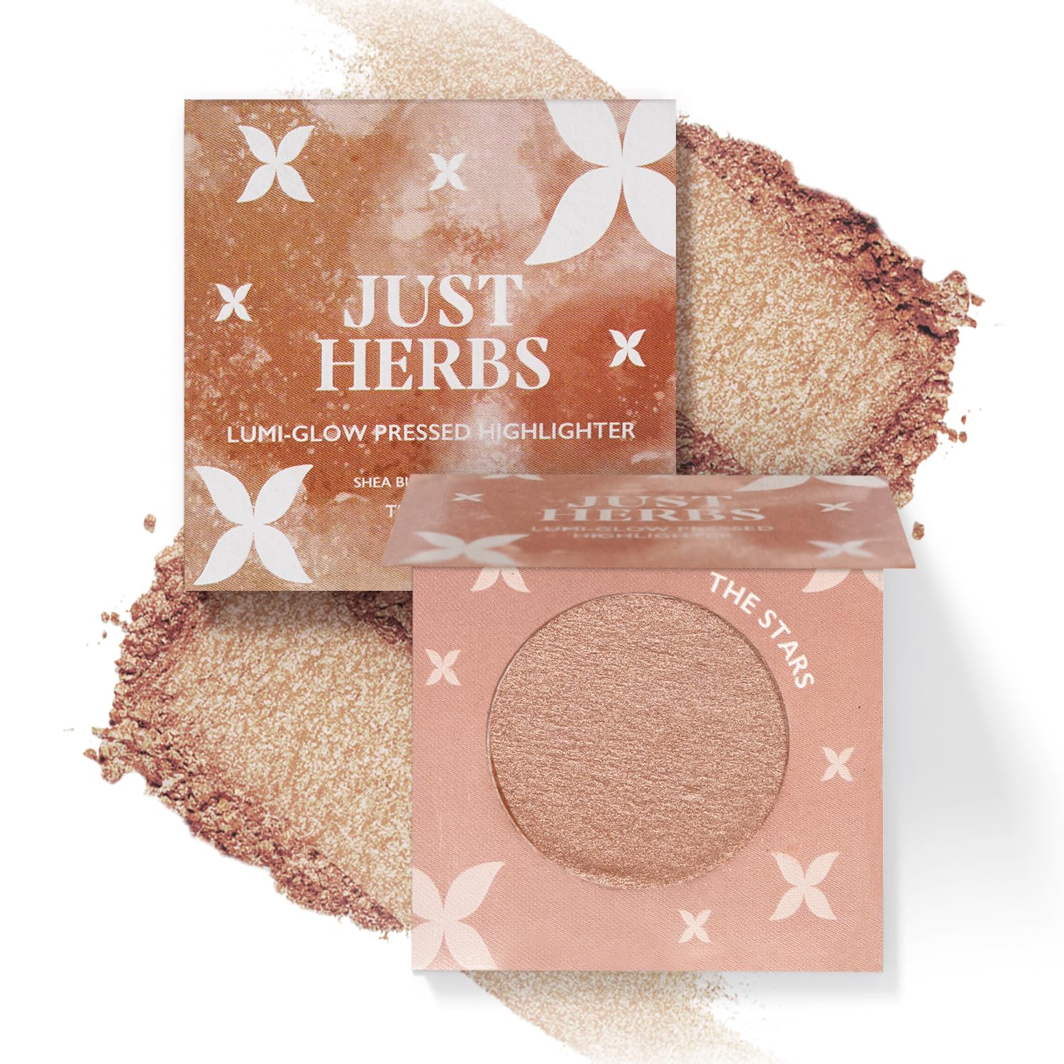 Just Herbs Lumi Glow Pressed Highlighter - Shea Butter & Vitamin C Face Makeup - 3.5g (The Stars) - Natural Radiance for Cheekbones, Nose & Décolletage - Perfect for Day & Night Glow