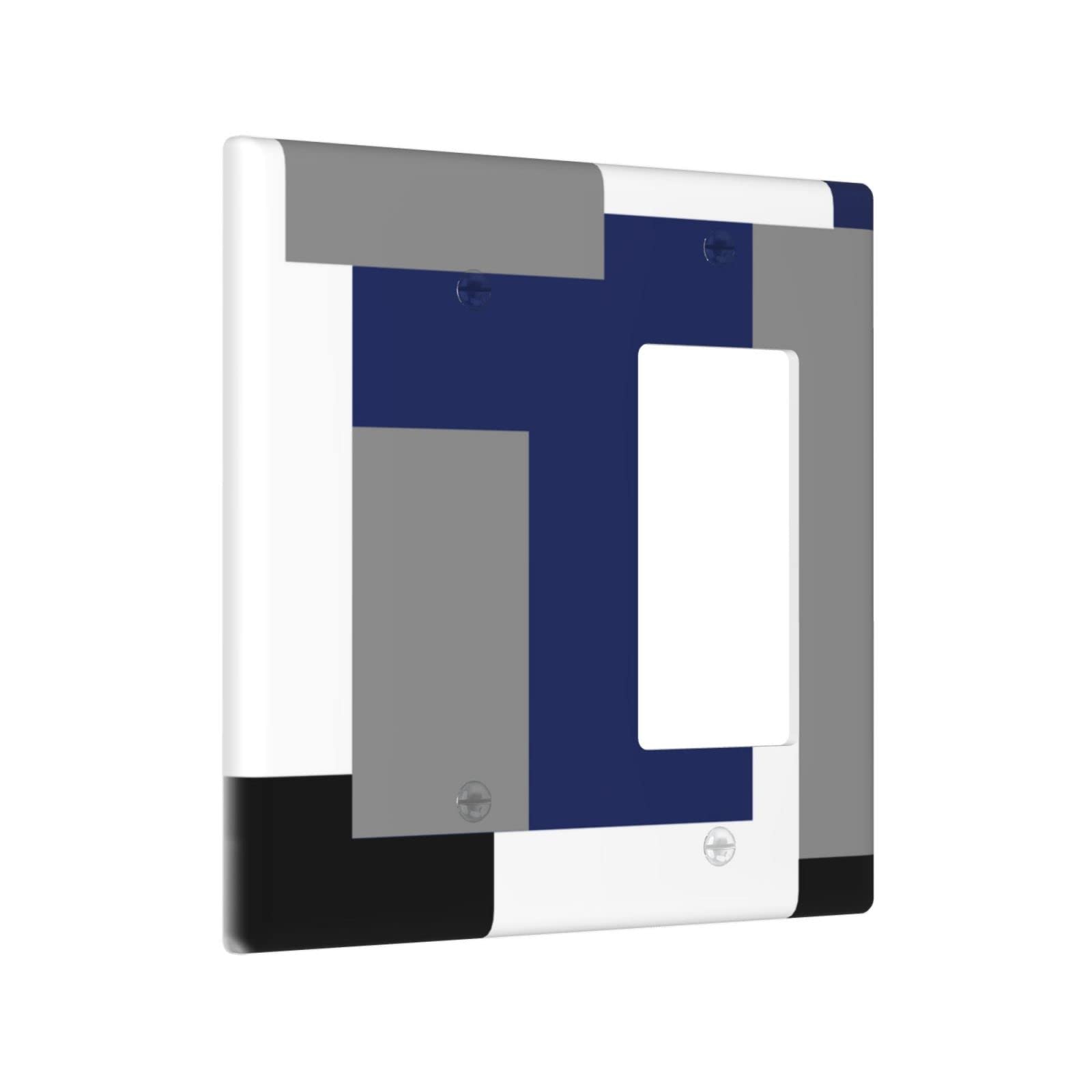 Abstract Blue Gray Light Switch Cover - Decorative 2 Gang Blank Rocker Wall Plate (4.5 x 4.5 Inch) - Funny Lightswitch Faceplate for Home & Office Decor - Perfect for Living Room, Bedroom, Kitchen & Bathroom