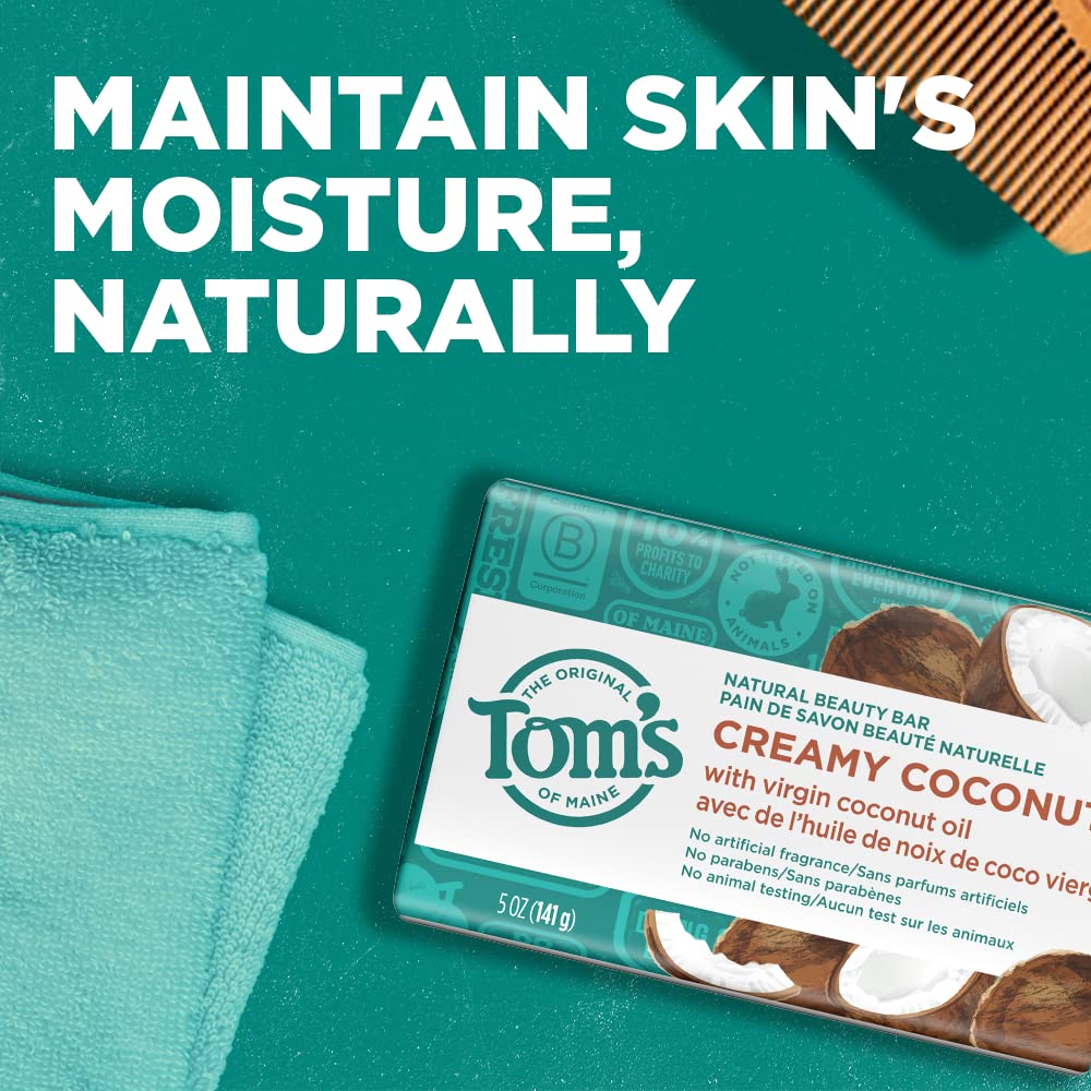Tom's of Maine Natural Beauty Bar Soap with Virgin Coconut Oil - 5 Ounce | Organic, Vegan & Cruelty-Free | Perfect for Sensitive Skin & Eco-Friendly Bathing