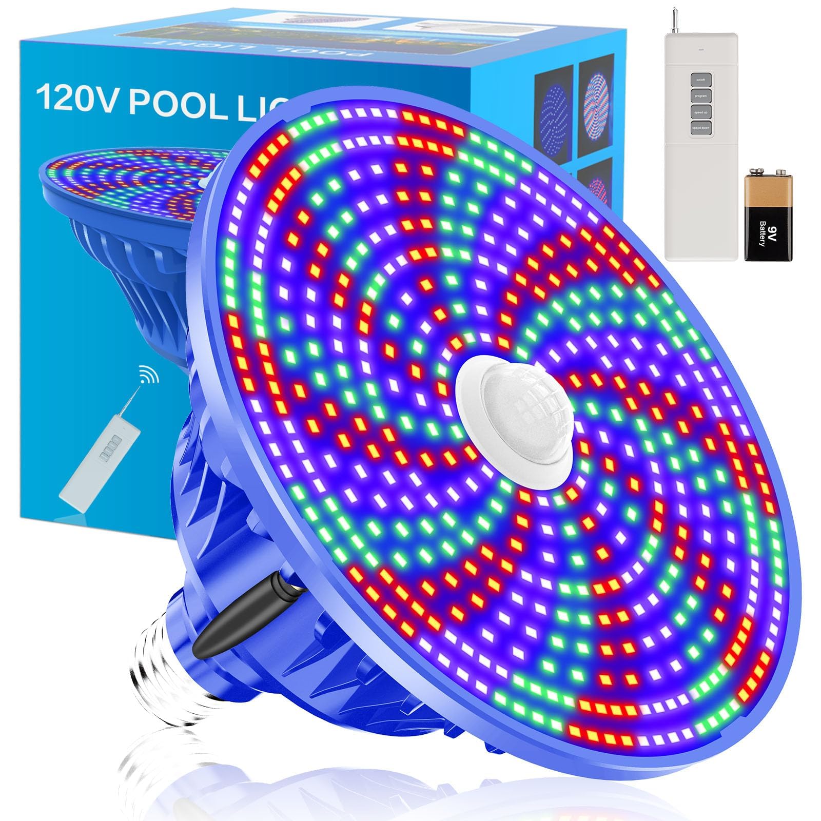 60W 120V RGB Color Changing LED Pool Light Bulb with Remote Control - E26/E27 Base Replacement for Hayward & Pentair Fixtures - Perfect for Inground Pools, Backyard Lighting & Night Swimming