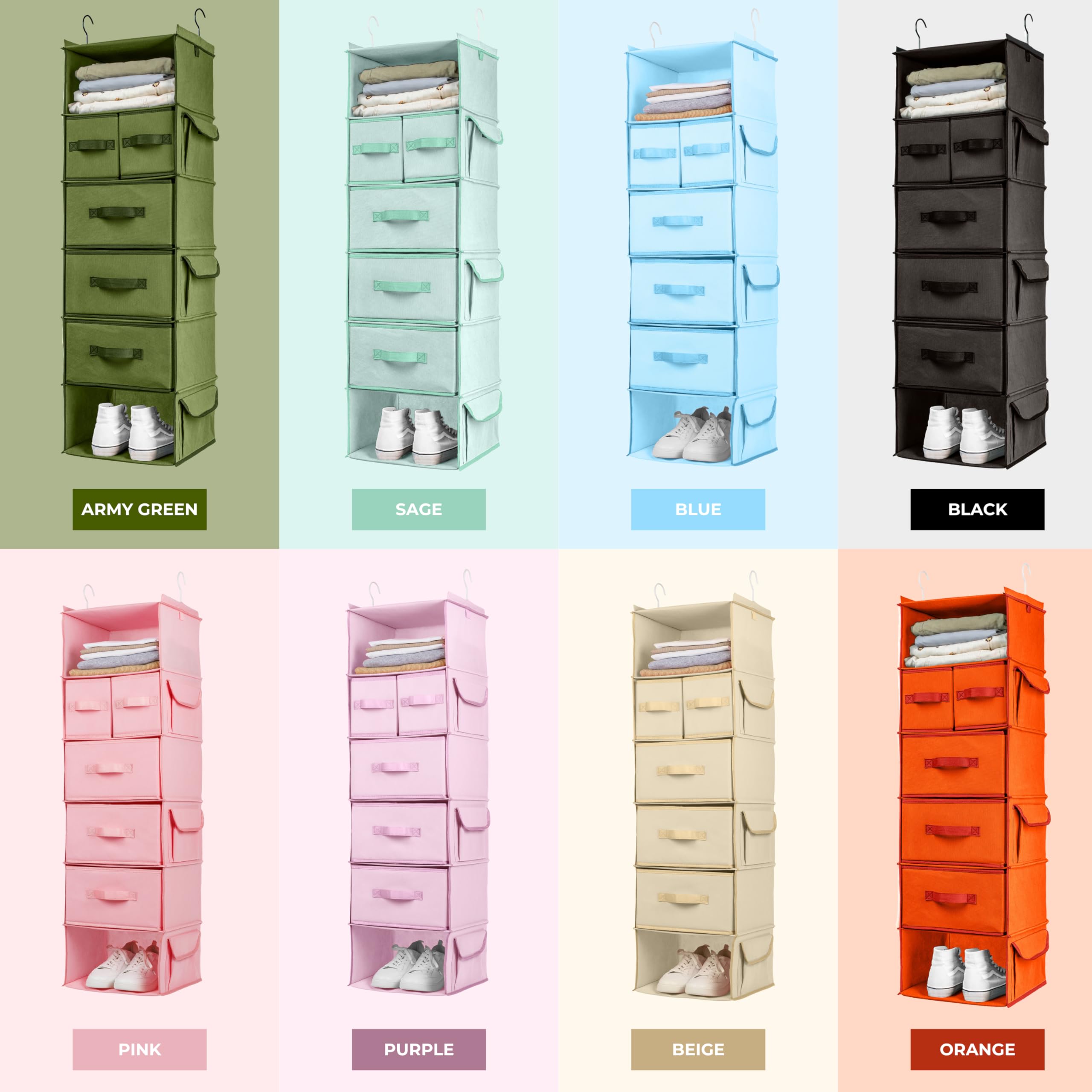 SMIRLY 6-Tier Hanging Closet Organizer with Storage Shelves - Foldable Wardrobe Organizer with 2 Heavy-Duty Hooks for Bedroom, Nursery, Closet & Home Storage - Perfect for Organizing Clothes, Toys & Accessories