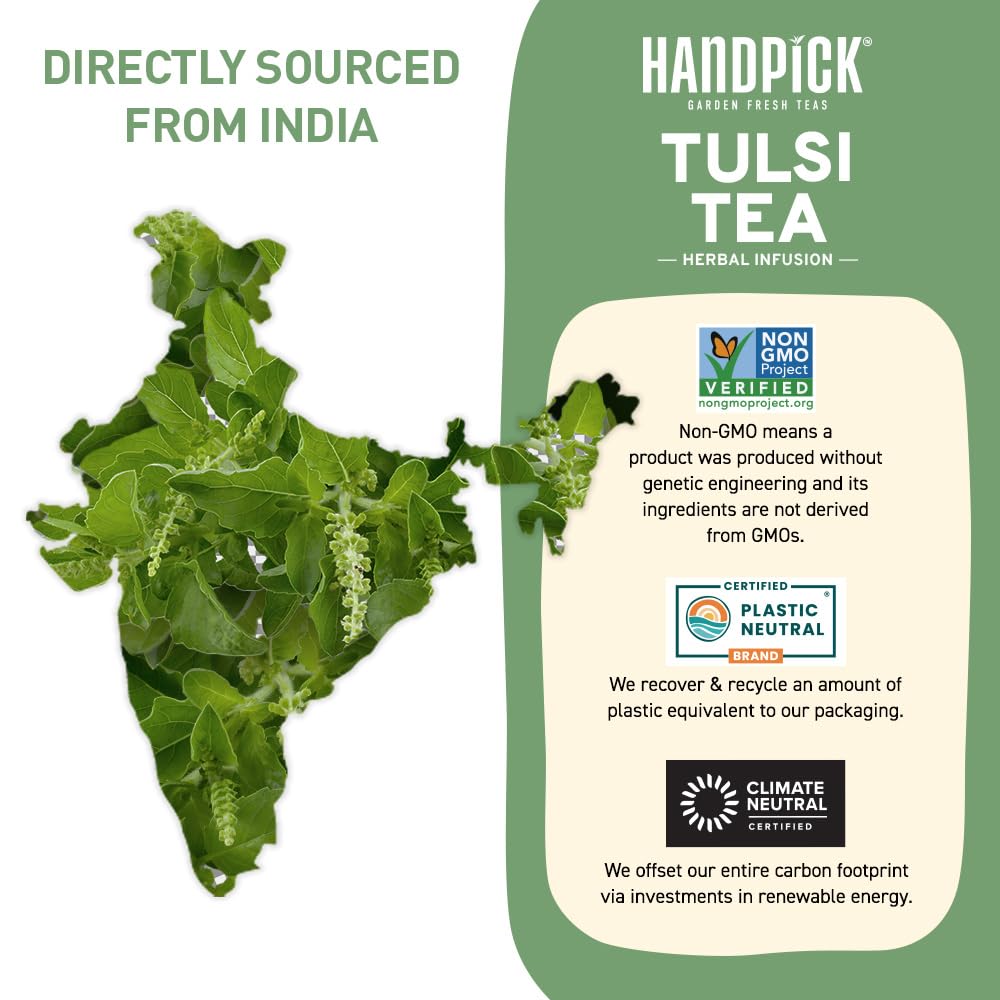 Organic Holy Basil Tea Bags (100 Count) - Caffeine Free, Non-GMO Tulsi Leaves Herbal Tea | Stress Relief & Relaxation, Perfect for Daily Wellness & Meditation