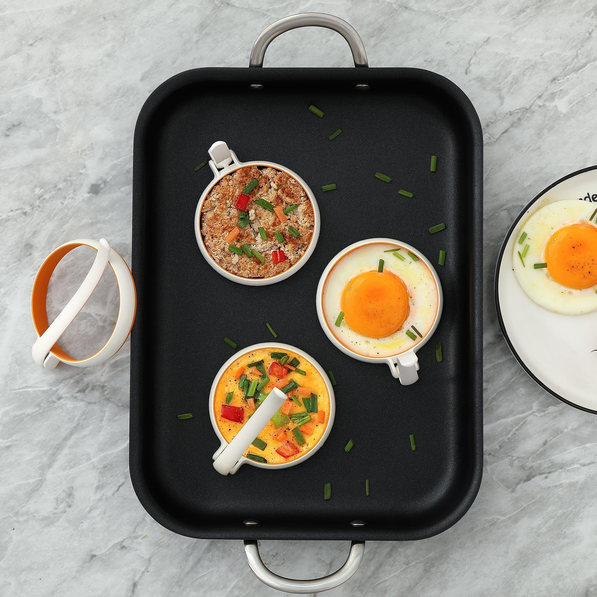 Nonstick Silicone Egg Cooker Rings Set - 4-Pack Round Egg Molds for Perfect Fried Eggs, Pancakes & Breakfast Sandwiches | Fits McMuffin Biscuit | Easy to Use & Clean | Ideal for Home Cooking, Camping & Meal Prep