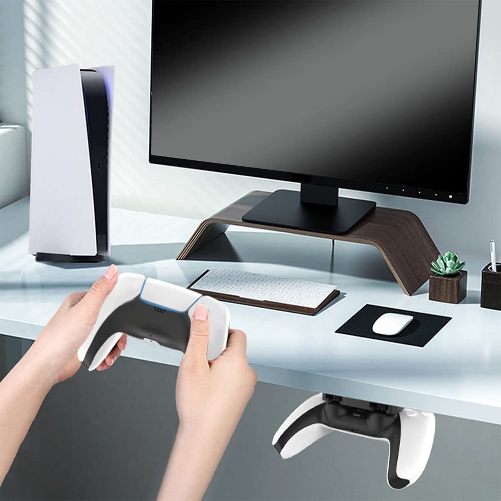 PS5 & PS4 Controller Stand - Under Desk Mount Holder for PlayStation 5/4 Controllers - 2-Pack Gaming Desk Organizer with Cable Management - Perfect for Gaming Setups, Workstations & Home Offices