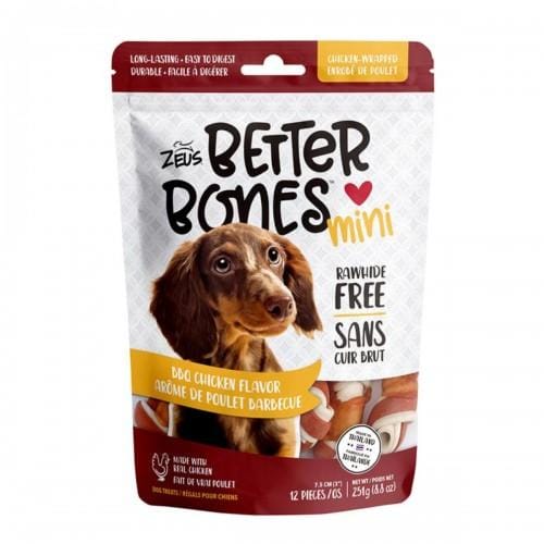Zeus Better Bones BBQ Flavor Chicken Wrapped Mini Bones Dog Treats - 12pcs, All-Natural Chews for Small & Medium Dogs - Perfect for Training, Rewards & Dental Health
