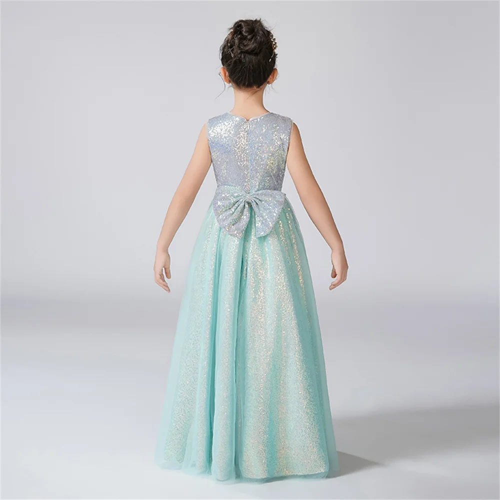 Shiny Flower Tulle O-Neck Sleeveless Flower Girl Dress for Birthday Parties, Weddings & Formal Events - Perfect for Pageants, First Communion & Special Occasions