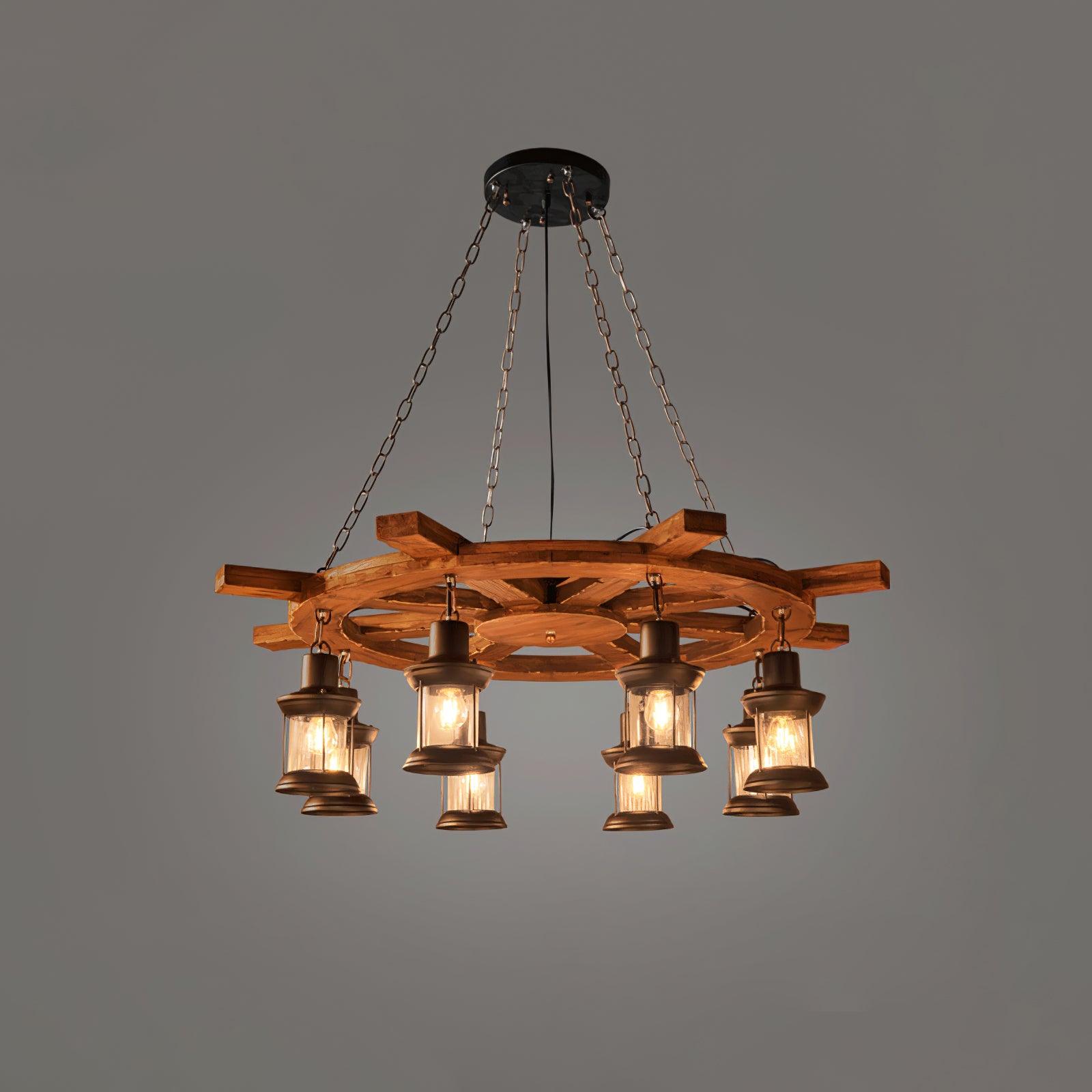 Nautical Industrial Style Wooden Chandelier - Rustic Ceiling Light Fixture for Farmhouse, Beach House & Loft Decor | Perfect for Dining Room, Bedroom or Living Room Lighting