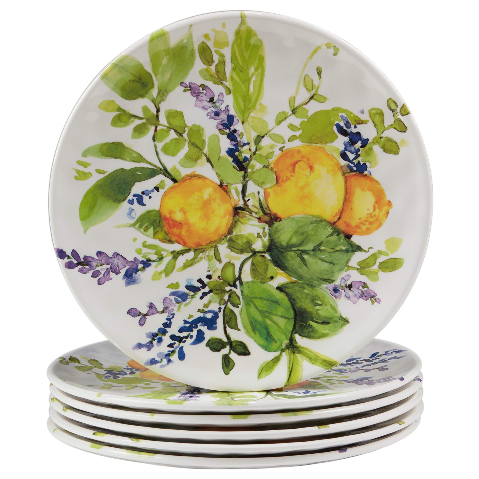 Certified International Lemon Zest Melamine 9-Inch Salad Plates & Dessert Plates, Colorful Dinnerware Set of 6, Unbreakable Dishware for Outdoor Picnics, Pool Parties & Everyday Use