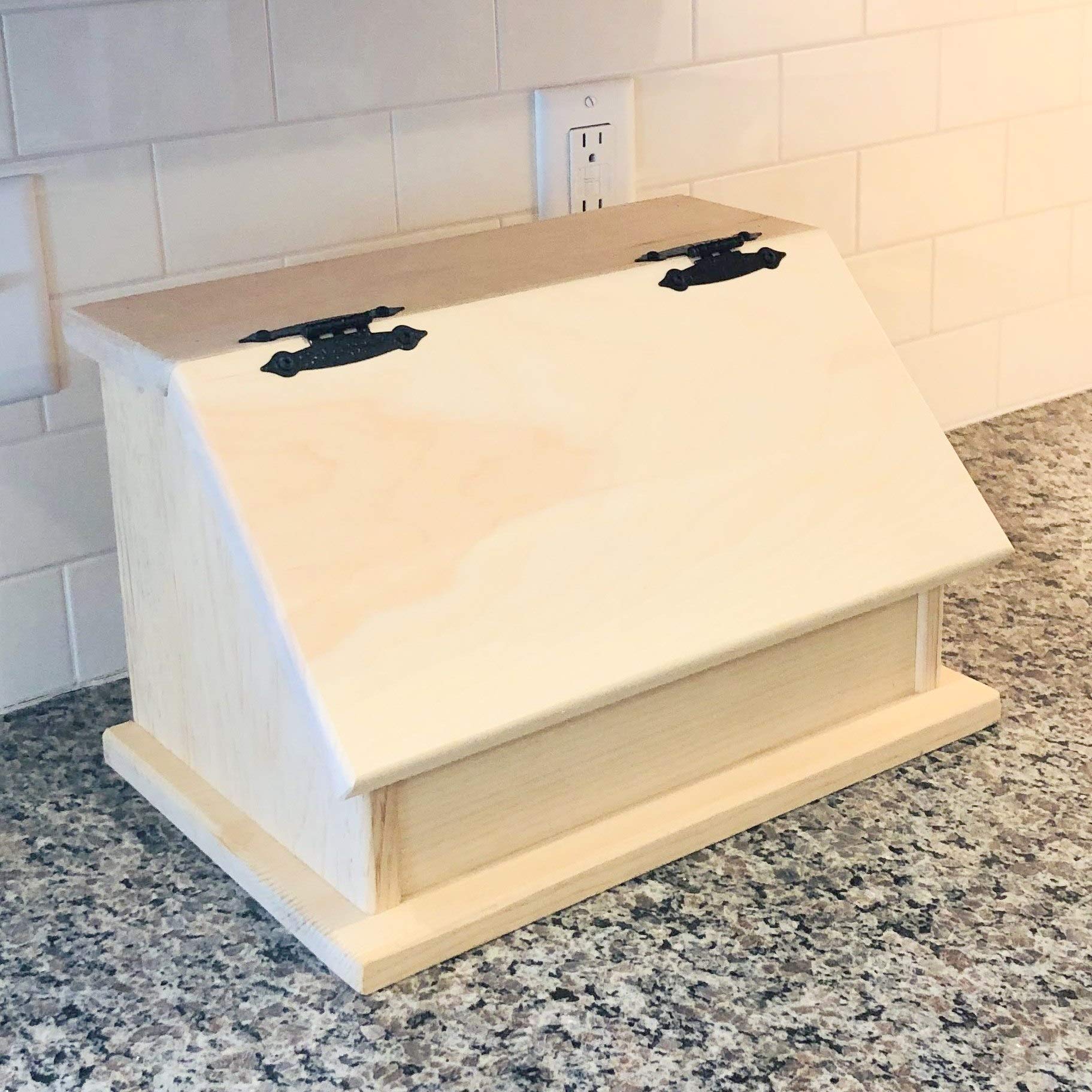 Handmade Wood Bread Box - Farmhouse Kitchen Storage Organizer for Bread, Snacks & Dry Food | Amish Crafted in USA | Perfect for Countertop Organization & Rustic Home Decor