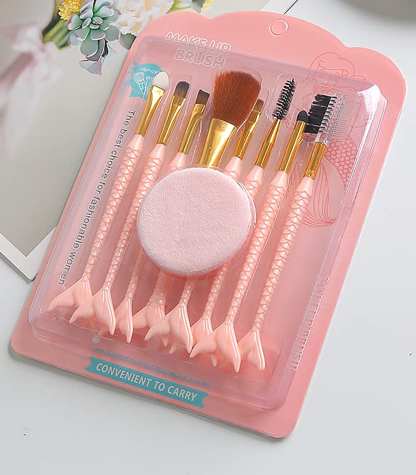 ANDGING 8-Piece Pink Mermaid Eyeshadow Brush Set - Soft Synthetic Bristles for Eyebrow, Eyeliner & Concealer | Professional Makeup Brushes for Women & Teens | Perfect Gift for Birthday, Christmas & Makeup Lovers (Great for Travel, Daily Use & Professional Makeup Application)