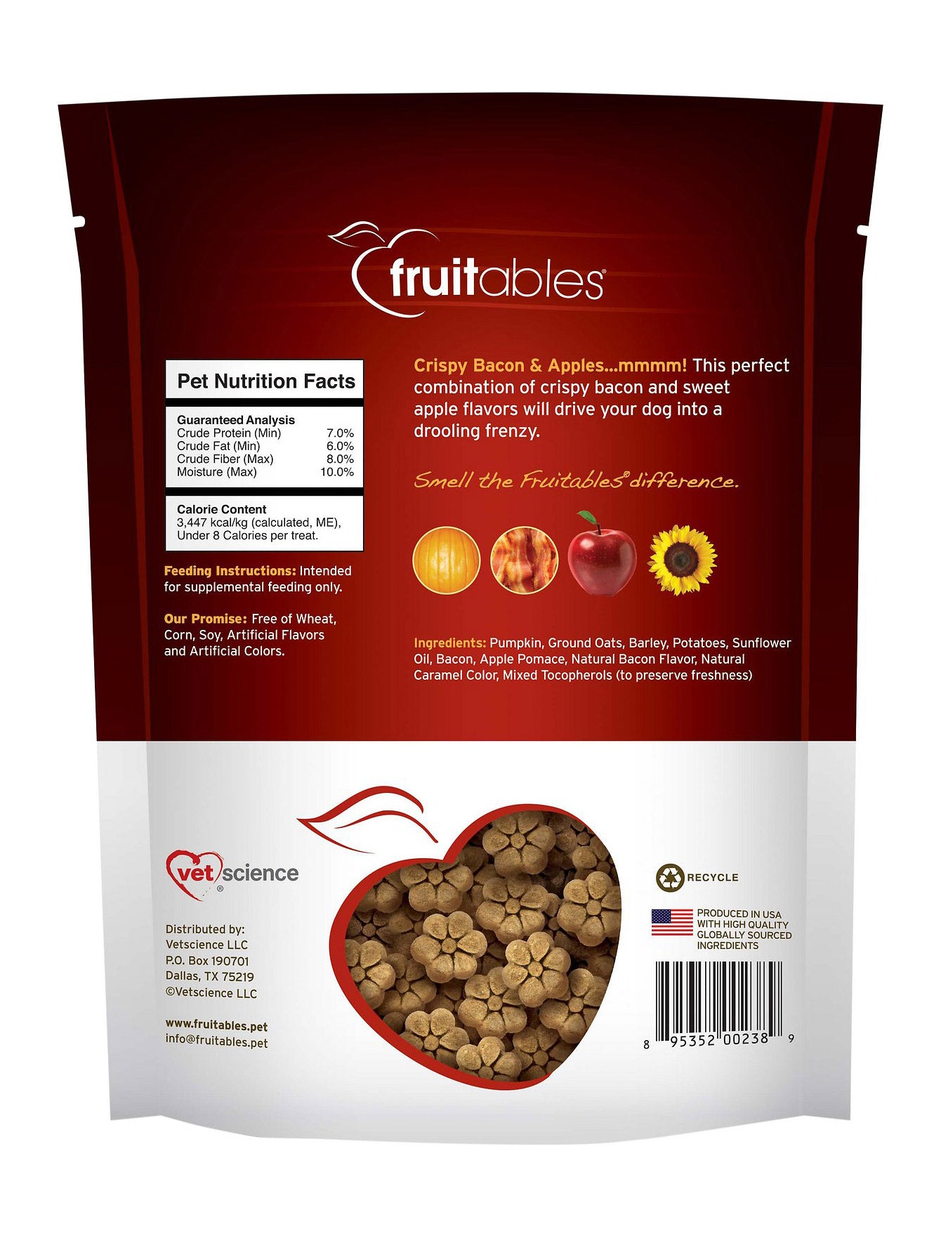 Fruitables Crispy Bacon & Apple Crunchy Dog Treats - Healthy Natural Snacks for Small & Large Dogs - Perfect for Training Rewards & Outdoor Adventures