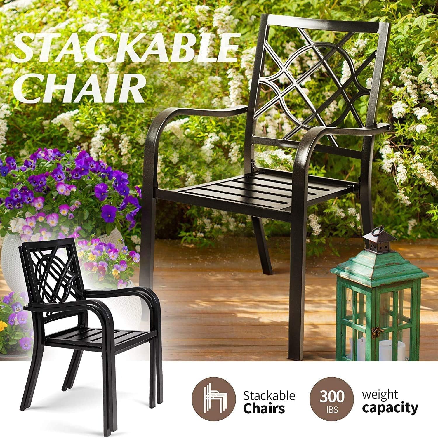 Crownland 5-Piece Outdoor Dining Set - 4 Stackable Metal Chairs & Square Patio Table with 1.57