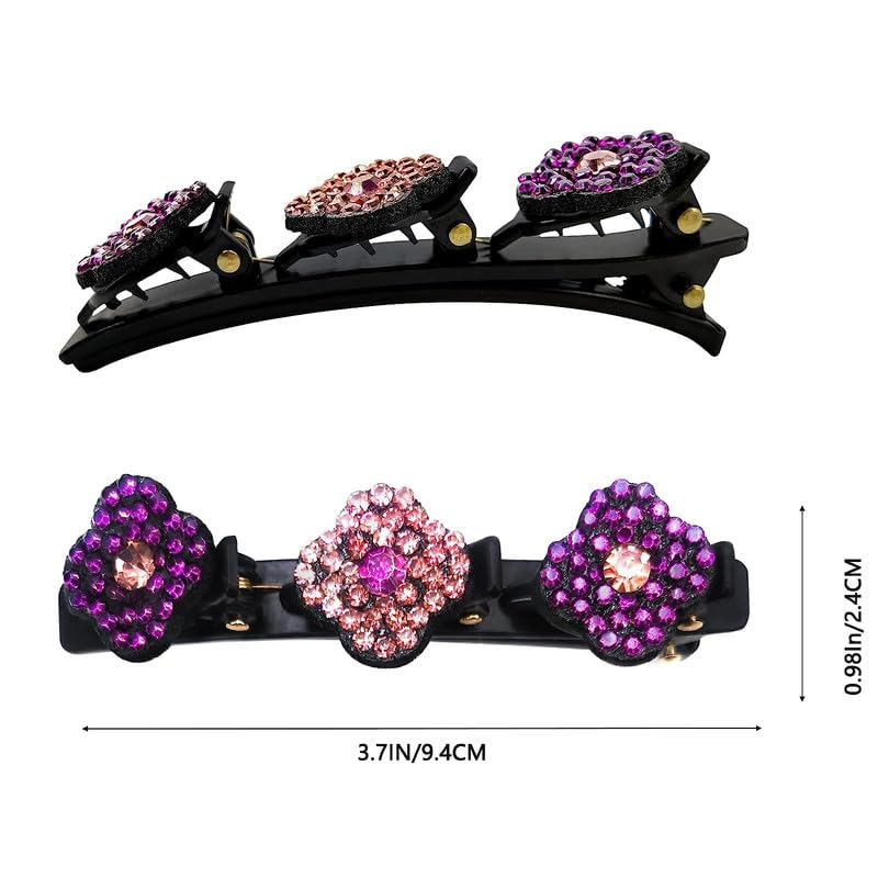 FAMEZA 4PCS Rhinestone Hair Clips Set - Sparkling Crystal Braided Hairpins with 3 Small Clips, Elegant Four-Leaf Clover Satin Design for Women & Girls | Perfect for Weddings, Parties, Prom and Daily Styling
