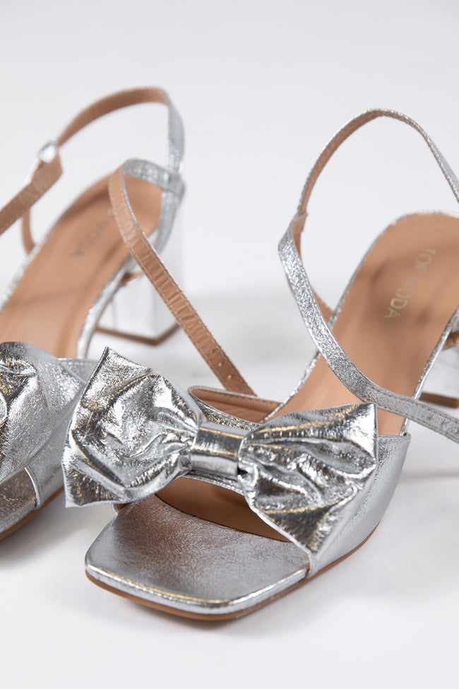 Drew Silver Bow Heels for Women - Elegant High Heel Pumps for Parties, Weddings & Special Occasions - Final Sale