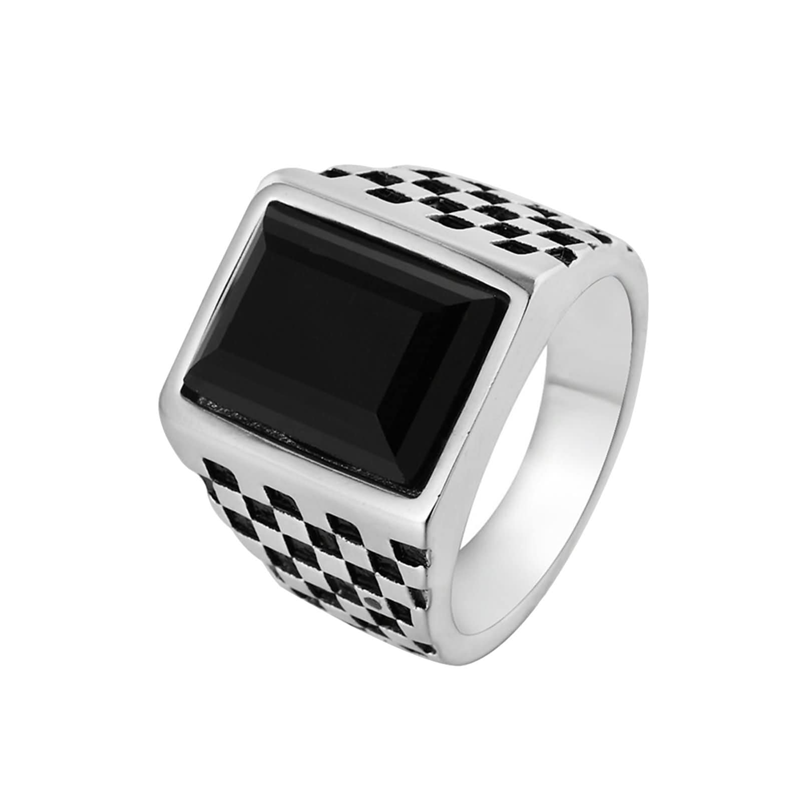 Gothic Men's Ring with Black Stone - Stainless Steel Wedding Band for Stylish Outfits