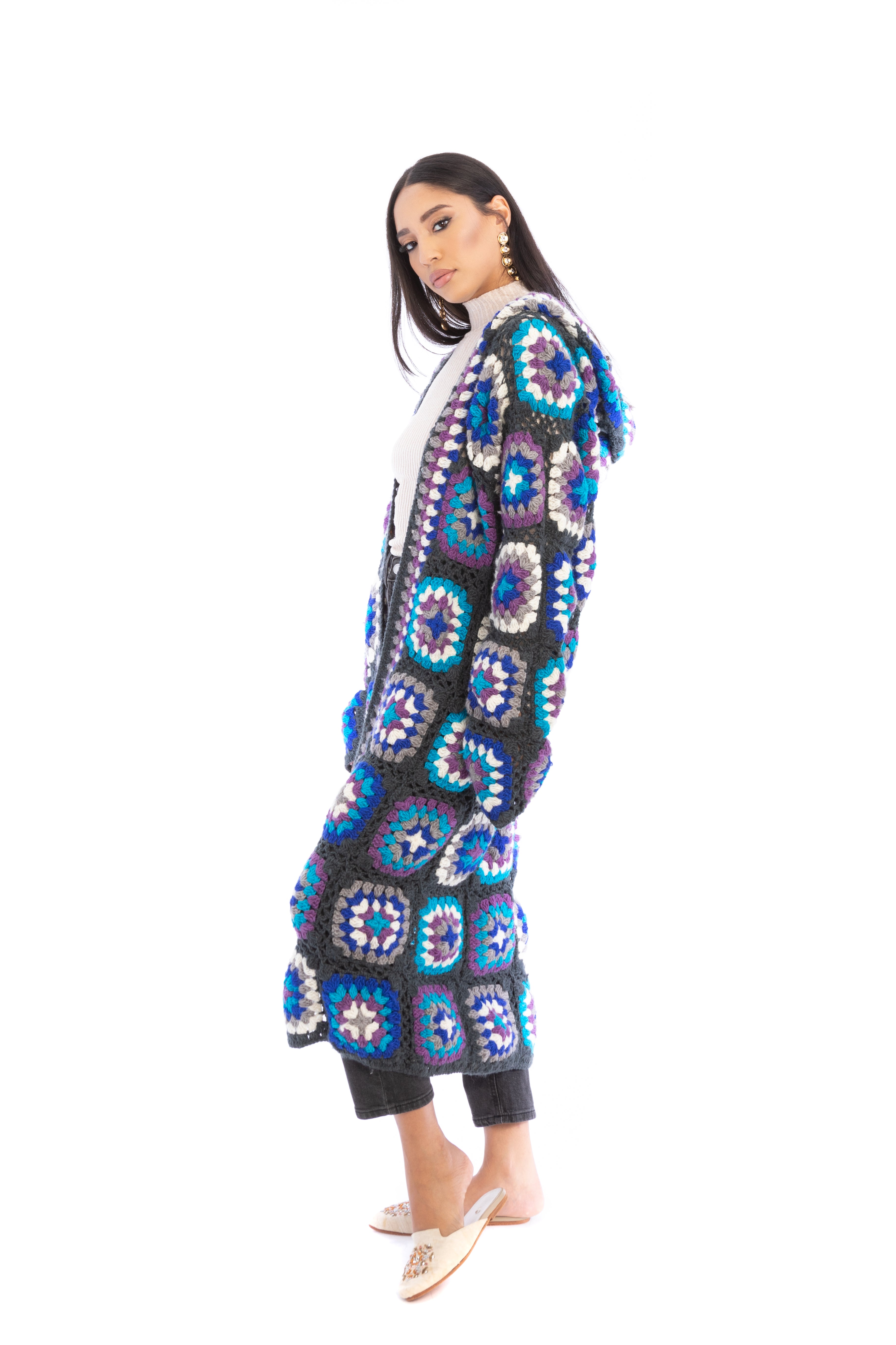 Crochet Wool Hooded Kimono Long Cardigan - Soft Chunky Knit Open Front Sweater for Women | Perfect for Fall, Winter, and Cozy Home Wear