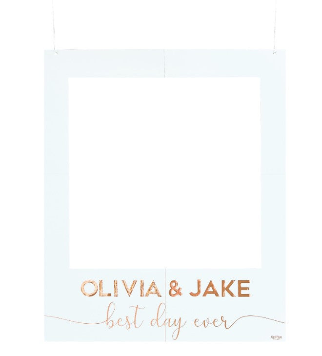 Personalized Wedding Photo Booth Frame - Elegant White & Rose Gold for Bridal Showers, Receptions & Anniversary Celebrations