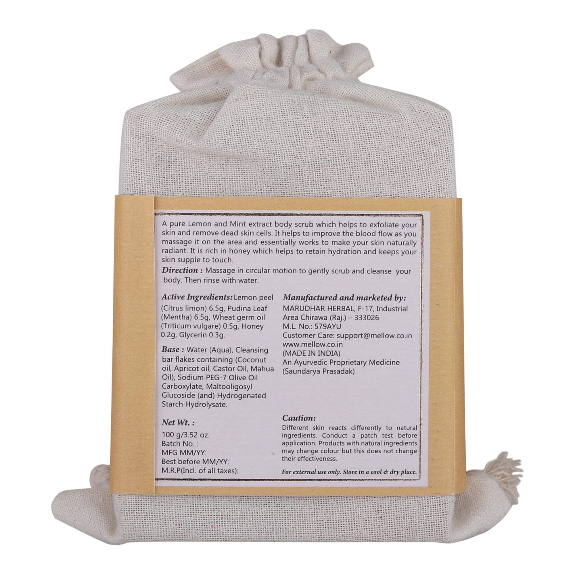 Mellow Lemon Peel & Mint Body Scrub Soap - 100g | Deep Cleansing & Acne Treatment for Pimple-Prone Skin | Reduces Spots, Blemishes & Antibacterial Protection | Perfect for Daily Shower & Spa Relaxation