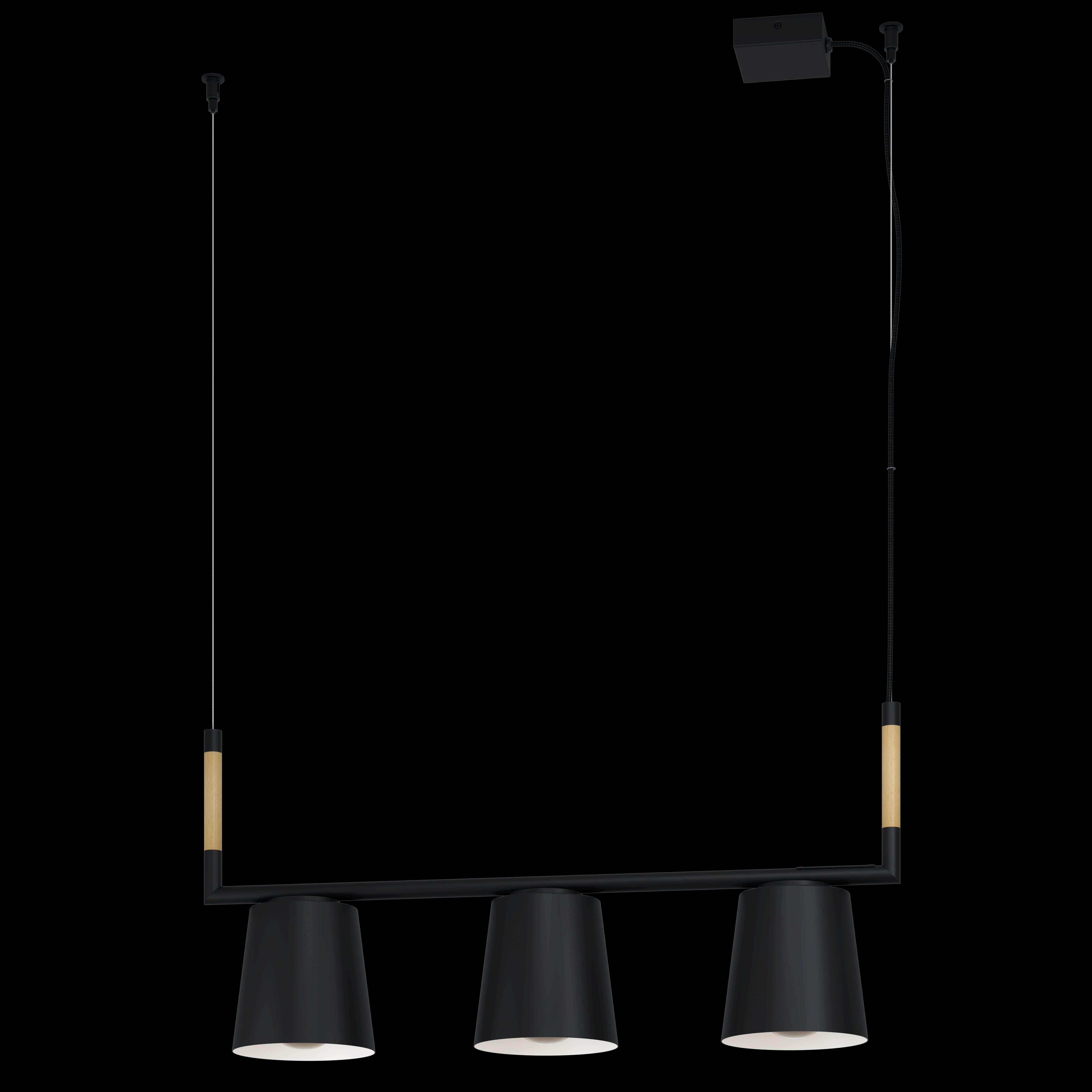 Eglo Lacey U-Shaped Black Metal 3-Light Ceiling Pendant Light Fixture - Modern Dining Room, Kitchen Island, or Entryway Lighting