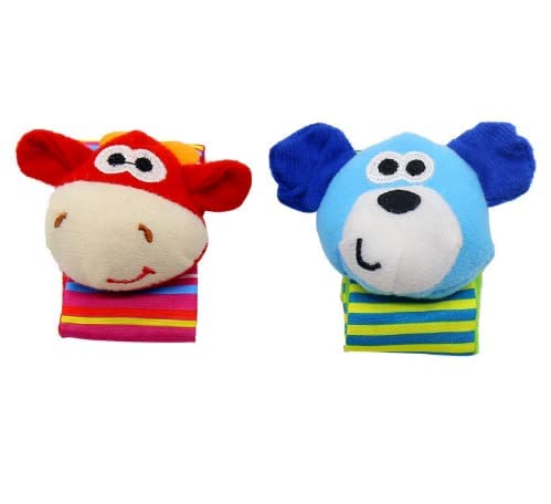 Best Baby Rattles 0-6 Months - Soft Wrist Rattles & Socks Set for Newborns - Montessori Sensory Toys for Infants (Cow & Dog Design) - Perfect for Tummy Time & Early Development