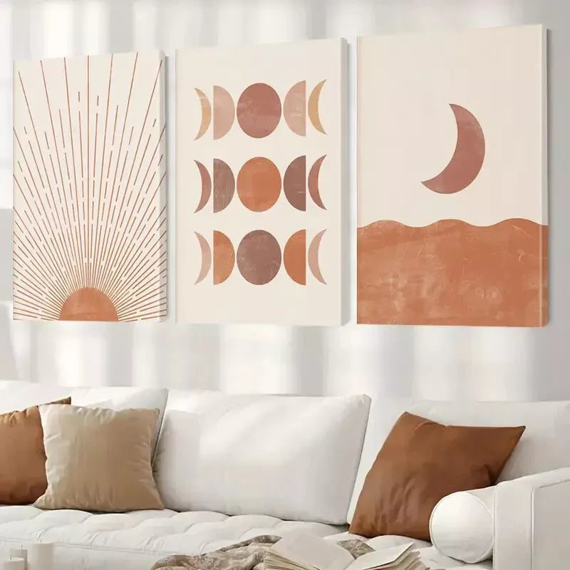 3-Piece Abstract Art Coral Pink Minimalist Shapes Wall Decor Set - Framed Canvas 50x70cm (20x28in) | High-Quality Print | 100% Australian Made | Ready to Hang | Perfect for Living Room, Bedroom & Office Decor